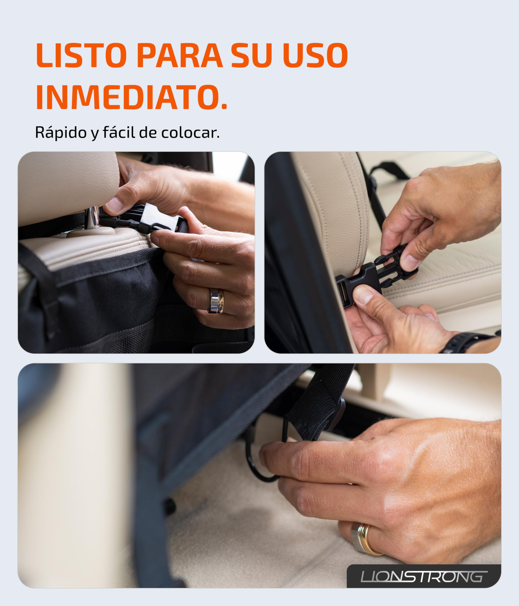 LIONSTRONG Organizador de coche para niños, asiento trasero [resistente al agua] – Protección del respaldo del coche niños – Organizador para asiento de coche – Protección del asiento del respaldo