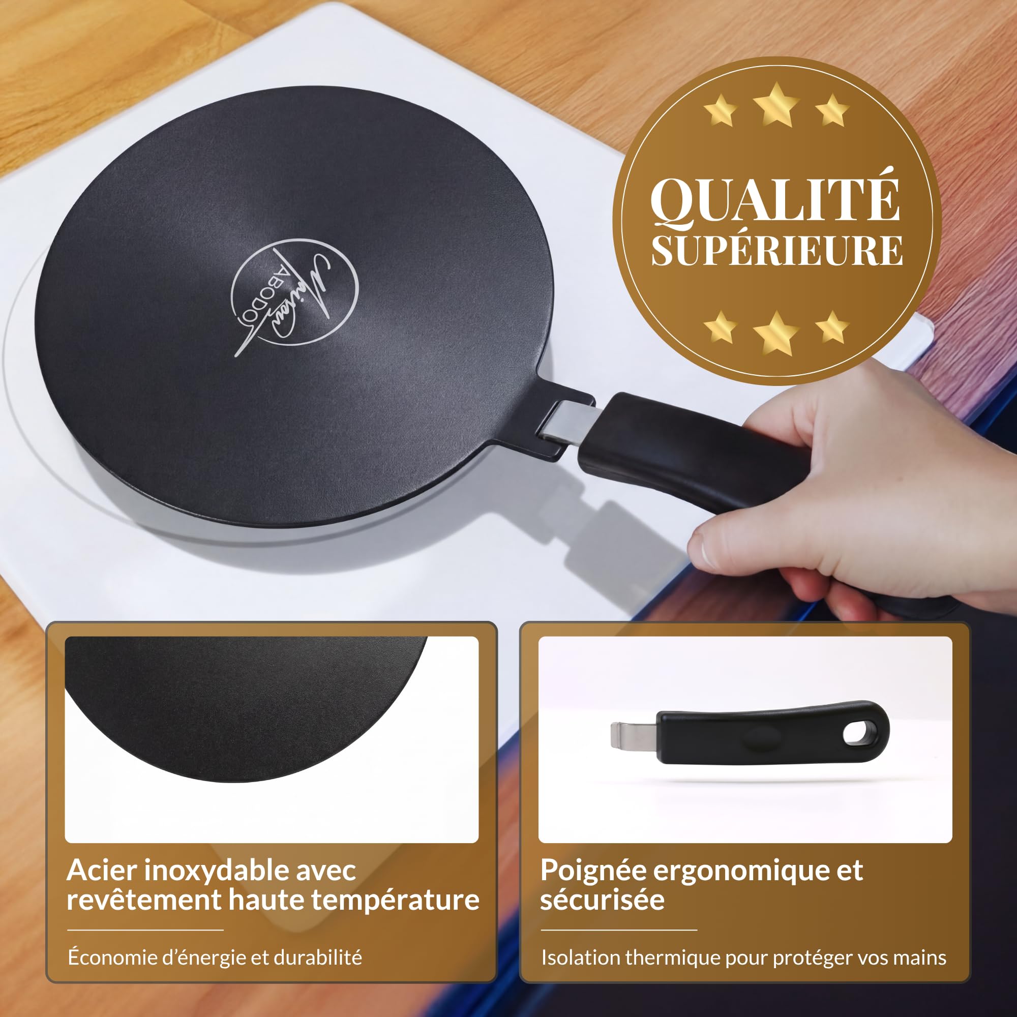 Casa Abodo Placa Adaptador de Inducción 24cm con Mango Extraíble | No Cambie Color | Adaptador Placa Inducción para Ollas Moka, Vidrio & Aluminio sobre Gas y Eléctrico