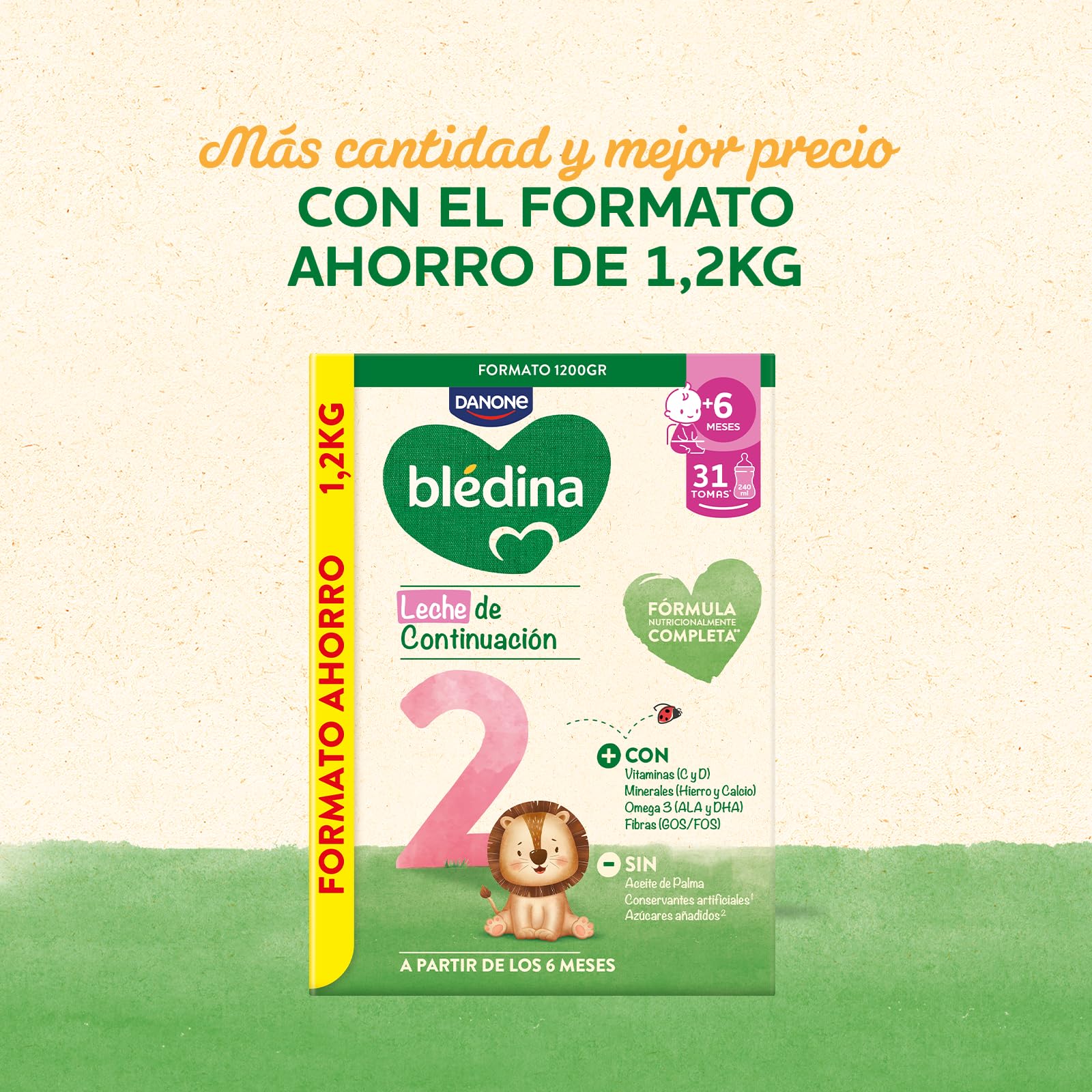 Blédina 2, Leche de Continuación para Bebé, Fórmula Completa con Vitaminas, Minerales, Omega 3 y Fibras. Sin Aceite de Palma, Sin Conservantes Ni Azúcares Añadidos. Desde los 6 Meses, Pack 6x800g