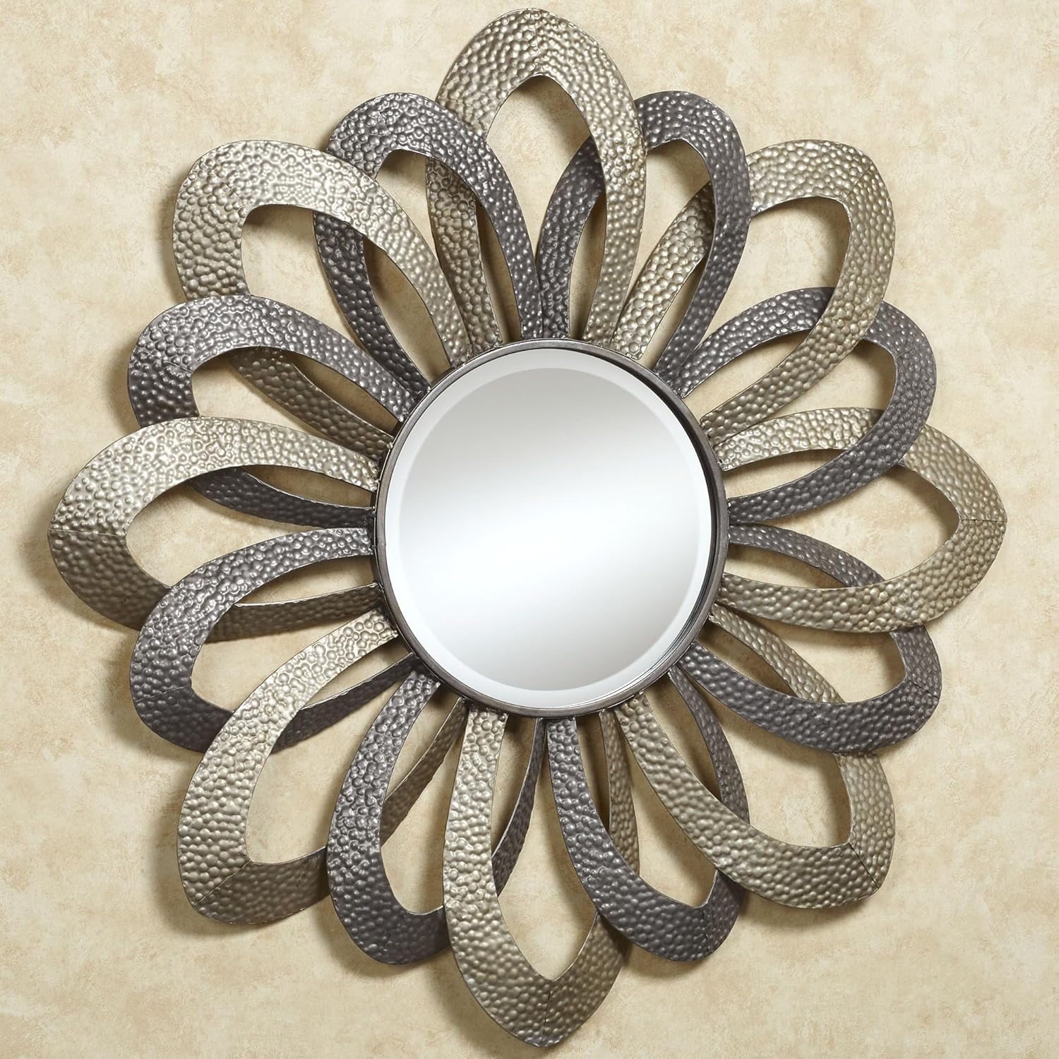 Touch of Class Metal Flower Round Wall Accent Mirror Gray and Silver