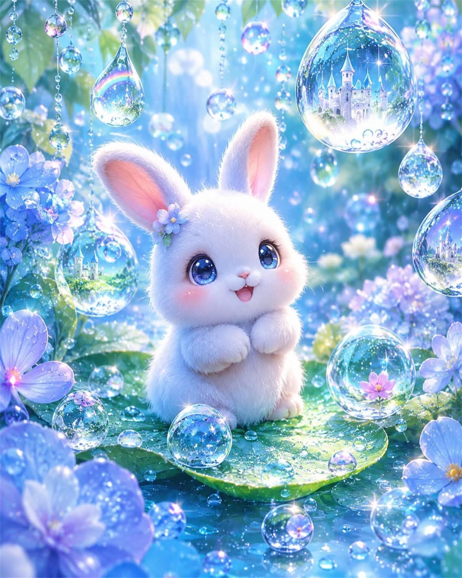 Umfarvt 5D Diamond Painting Kit Completo Conejo, Kit de Pintura de Diamantes Pétalo de Animal, 65x85cm Diamond Art para Adultos, DIY Square Rhinestones Bordado Punto de Cruz para Decoración Hogar