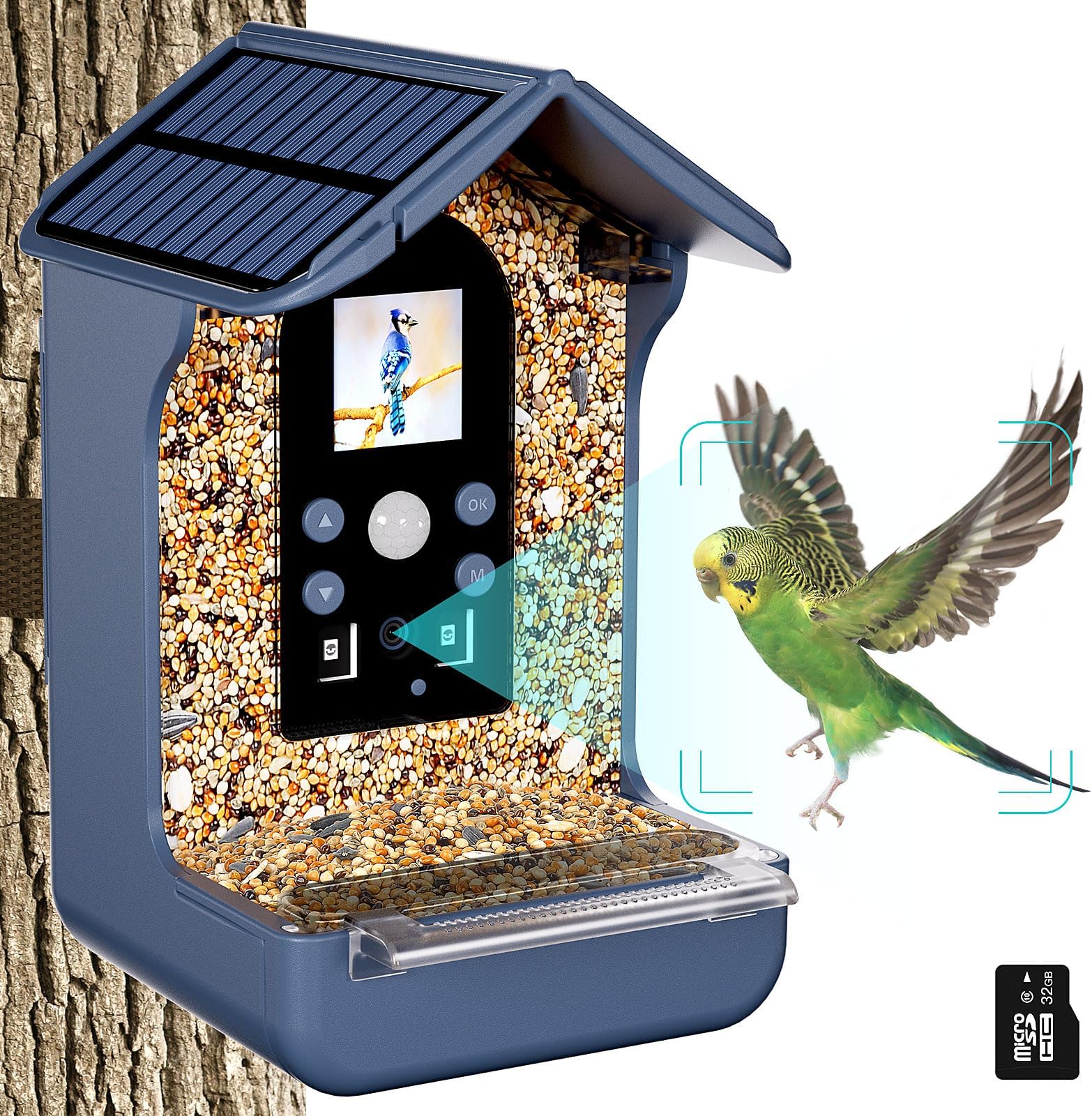 Mangeoire à Oiseaux avec Caméra Intelligente, Bozily HD 1080P Exterieur avec Panneau Solaire