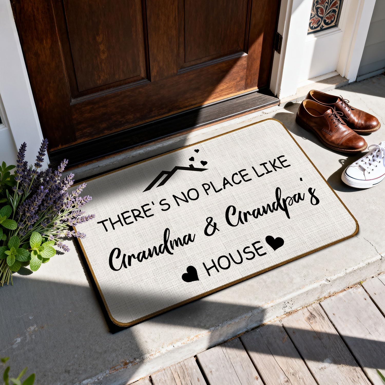 Grandma and Grandpa Doormat, There's No Place Like Grandma and Grandpa's House Door Mat for Outdoor Indoor Porch Entryway, Grandparents Welcome Mats for Front Door, 17x30 Inches