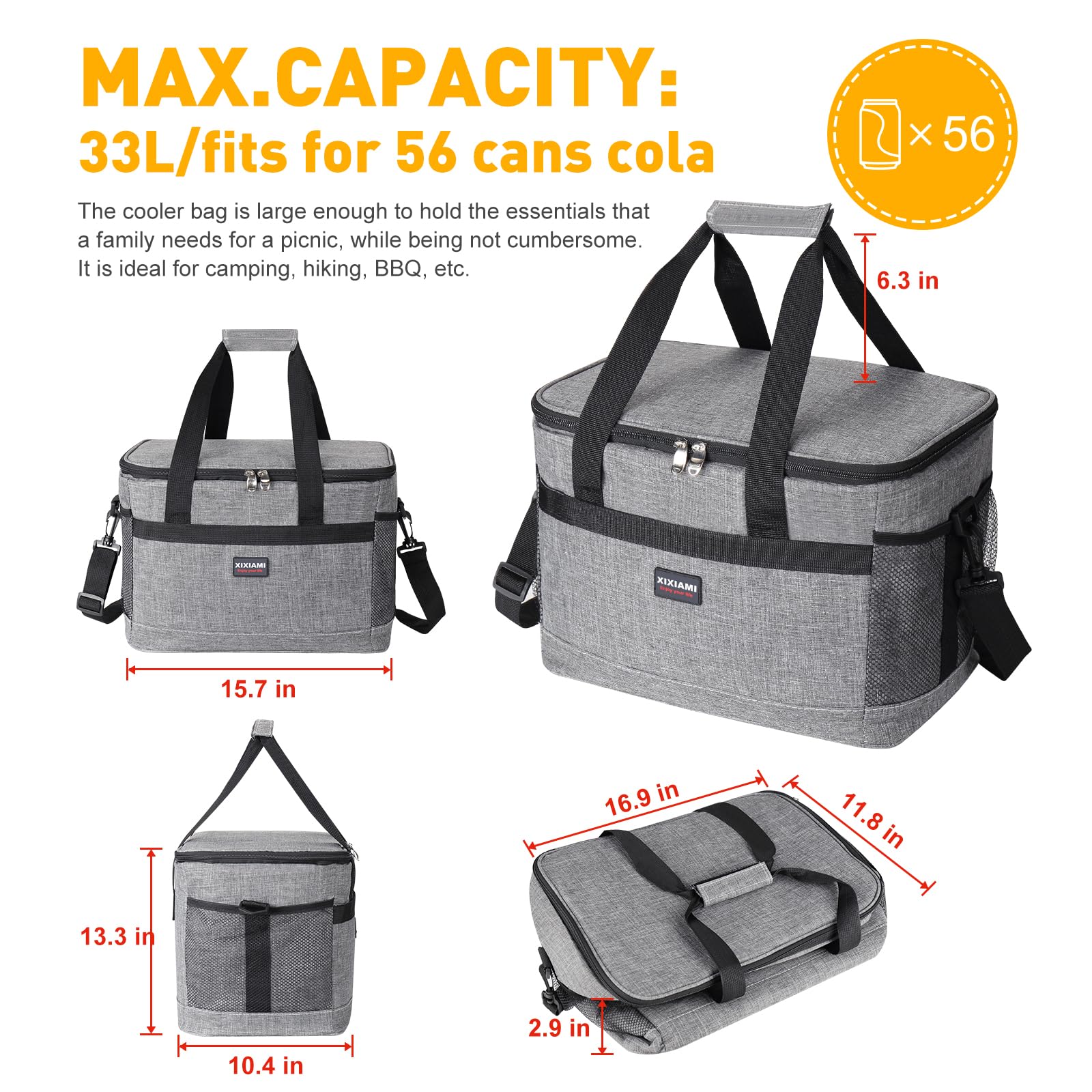 Grand sac isotherme de pique-nique pour le camping, la plage, la pêche, le shopping, les activités de plein air