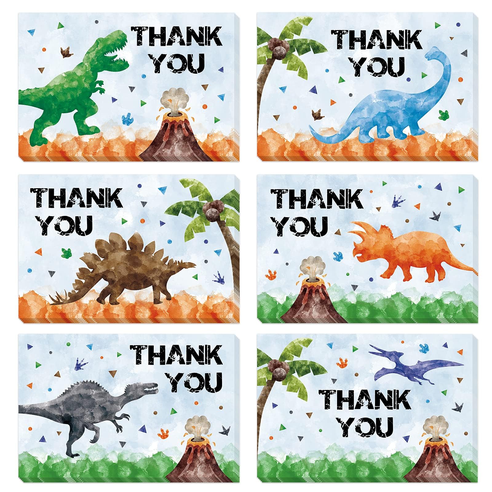 WERNNSAI 24 PCS Dinosaur Thank You Cards -Dinosaur Party Decorations Kids Thank You Cards with Envelopes Stickers Dino Birthday Note Card for Boys