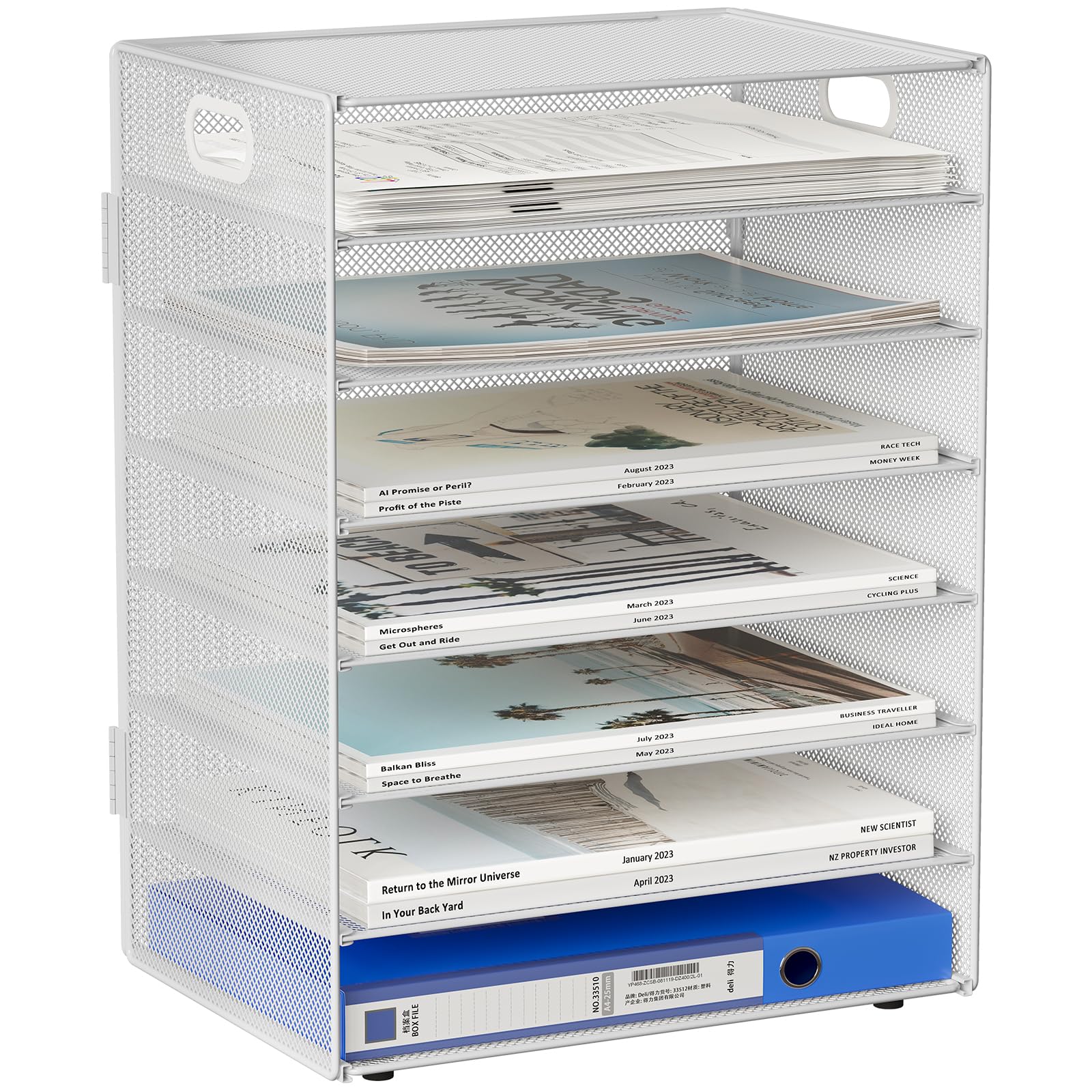 EasyPAG Corbeille à Courrier Métal A4 Banette de Rangement Bureau Porte Revue Organisateur Magazine Blanc