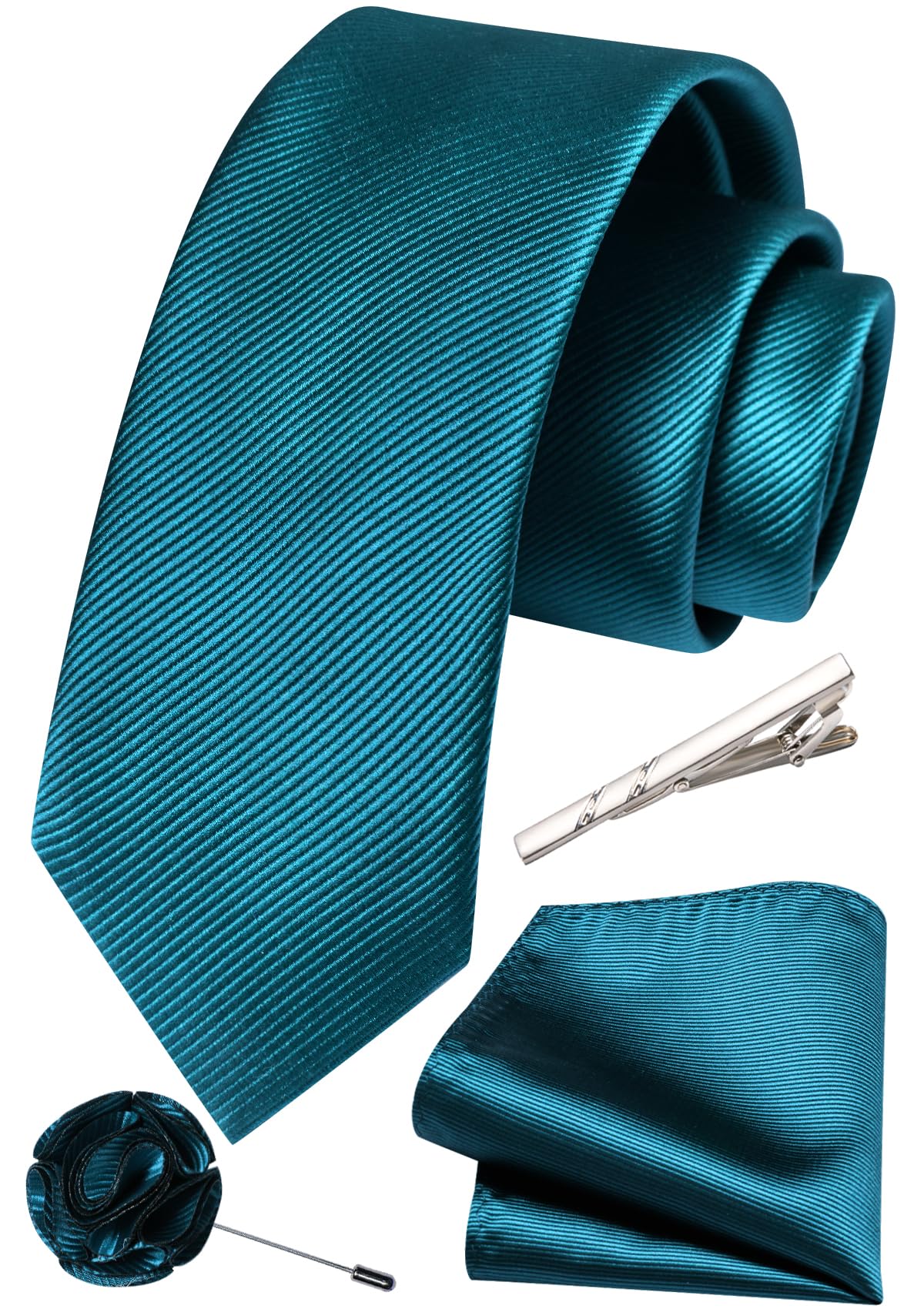 Schmale Krawatte und Einstecktuch, einfarbig, 6 cm, klassische, schmale Krawatten für Herren, handliche Anstecknadel, Krawattenklammer, Set, formelle Hochzeit, Party