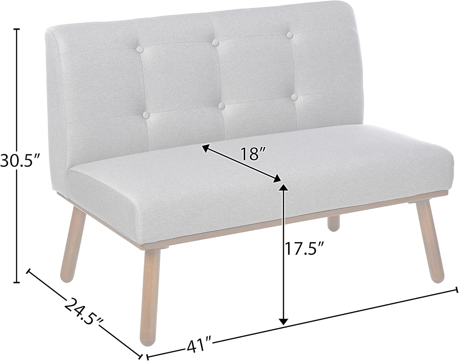 Playmate Upholstered Tufted Armless Loveseat, 40.5", Gray