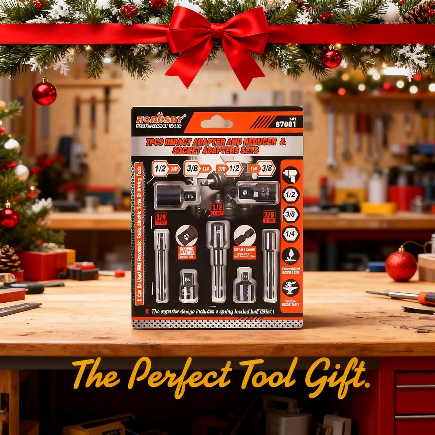 HORUSDY 7 Piece Impact Sockets Adapter Set, Hex Shank Socket to Drill Adapter 1/4" 3/8" 1/2", Cr-V Steel Impact Driver Wrench Socket Reducer Set