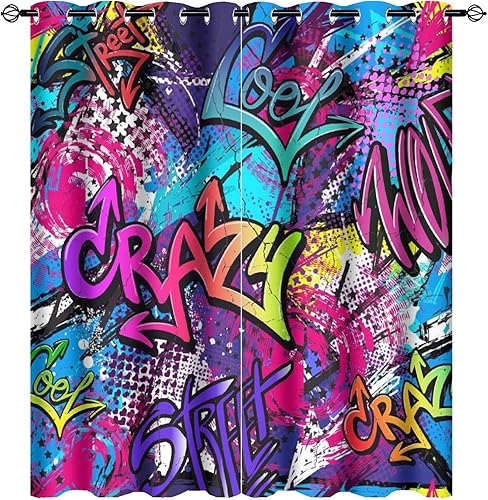 Miniatura 9 de Cortina opaca de arte abstracto de graffiti, colorido abstracto, hip-hop, ciudad, pared de calle, diseño popular, ventana, aislamiento térmico,