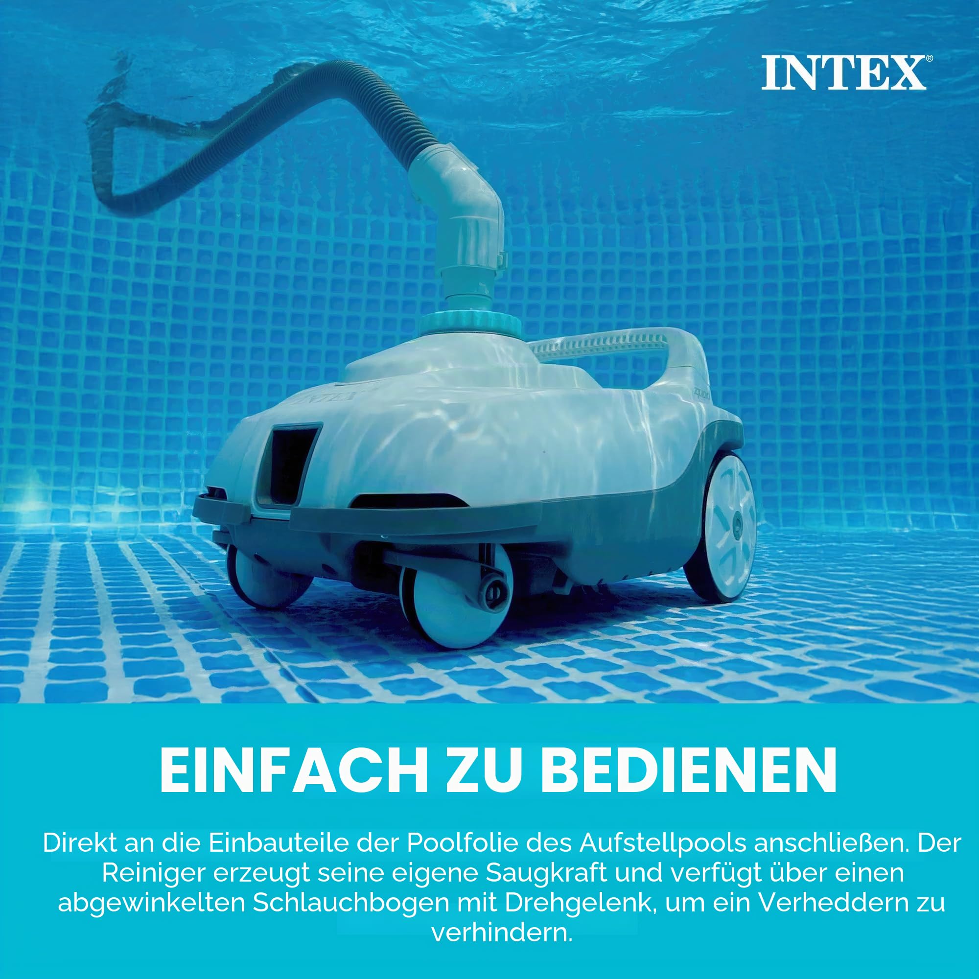 INTEX 28006E ZX100 Druckseite oberirdischer automatischer Poolreiniger: für größere Pools - reinigt den Poolboden - entfernt Schmutz - Abnehmbare Filterwanne - 6,4 m langer verwicklungsfreier Schlauch