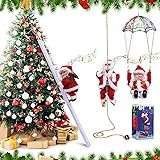 3 Pcs Electric Santa Claus Decoration - Rope Ladder Parachute Somersault Musical Santa Climbing Ladder Plush Doll Figurine Christmas Tree Hanging Ornaments Toys Xmas Gift