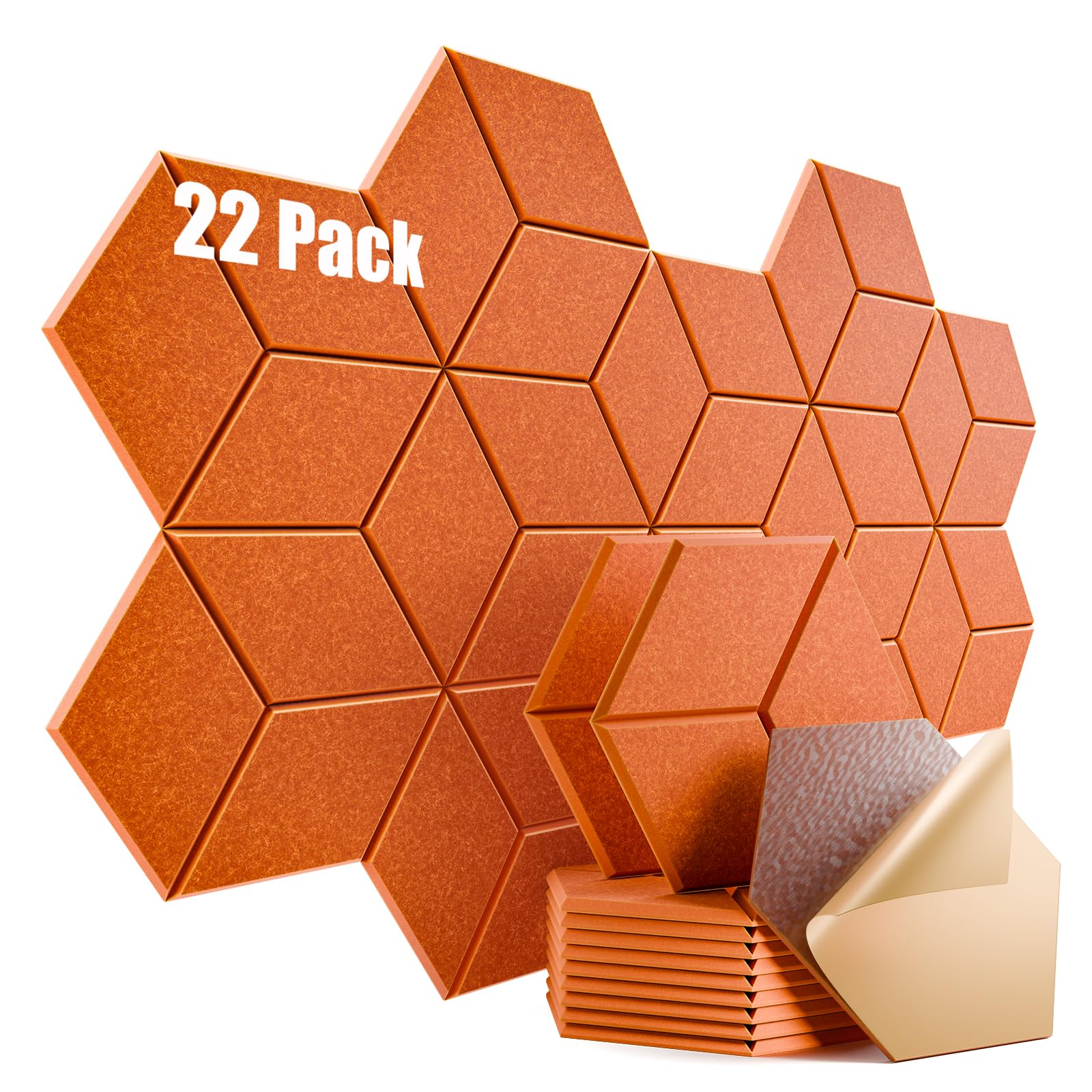 22 Pack Self-Adhesive Acoustic Panels 12" X 10" X 0.4" - Sound Proof Foam Panels with High Density, Y-Lined Design, Flame Resistant, Absorb Noise and Eliminate Echoes(Tangerine)