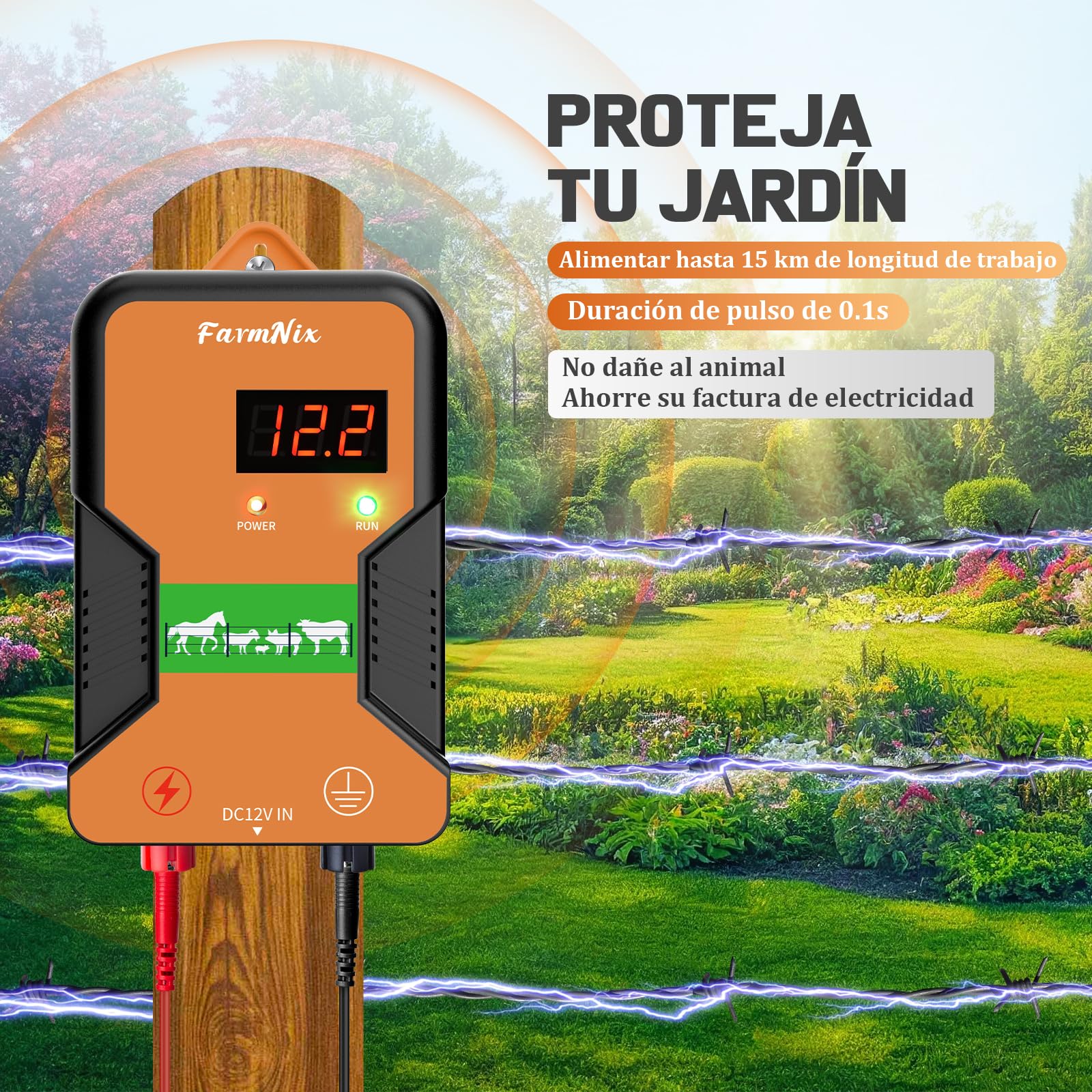 15KM Pastor Electrico con pantalla LED,2J Cerca eléctrica Controlador para caballos,220V Cerca eléctrica Pastor para Cría de animales pastores, para Granja Pastar Jardín (Naranja)