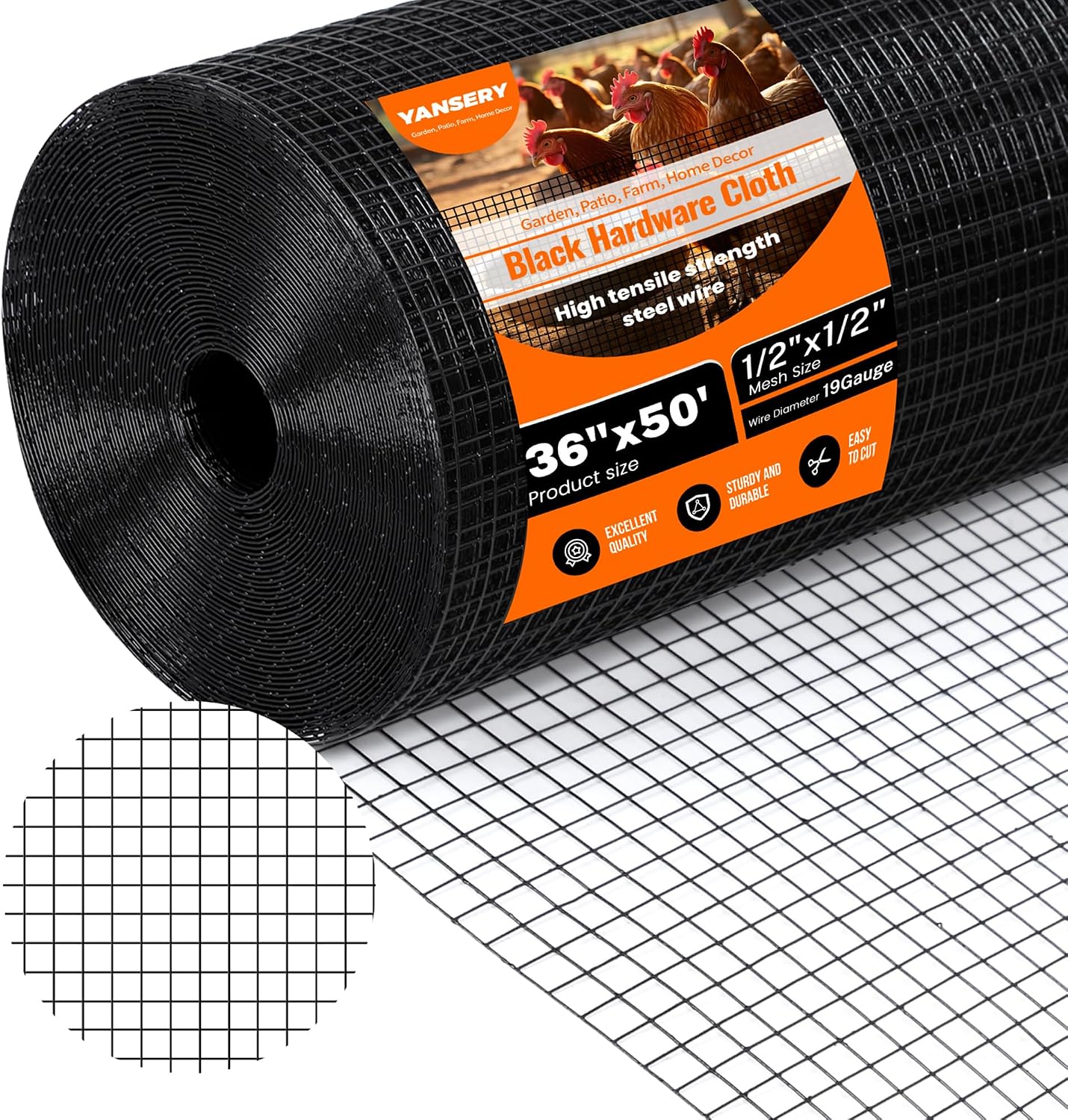 19 Gauge Hardware Cloth 48in x 50ft – 1/2 Inch Predator Proof Chicken Wire Fence, Stronger Than Chicken Wire Welded Wire Mesh for Garden, Chicken Coop, Rabbit Snake Protection Poultry Netting