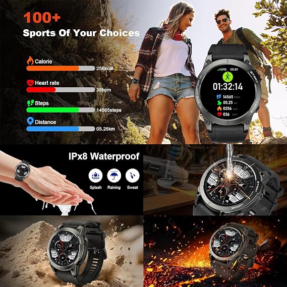 Smart Watch for Men Fitness Tracker GPS: Military Smart Watches for Android/iPhone GPS Watch 1.43 AMOLED Make Answer Call Running Digital Mens Watches Samsung Compatible Step Tracker Heart Monitor