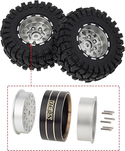Miniatura 9 de MEUS RACING 1.2 Beadlock Wheels Juego de neumáticos de latón para TRX4M SCX24 FCX24 AX24 124 118 RC Crawler Car, negativo 0.157 in 1.48 oz (modelo