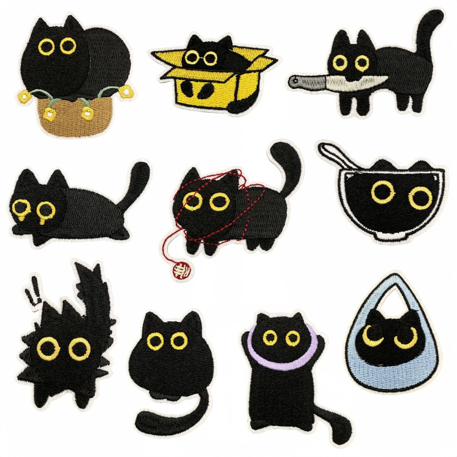 CYWQ 10pcs Black Cat Iron On Patches Cartoon Animals Embroidery Patches Sew on Repair Applique Aesthetic Kitten DIY Crafts Accessories Gifts for Pet Lovers Clothing Backpack Hat