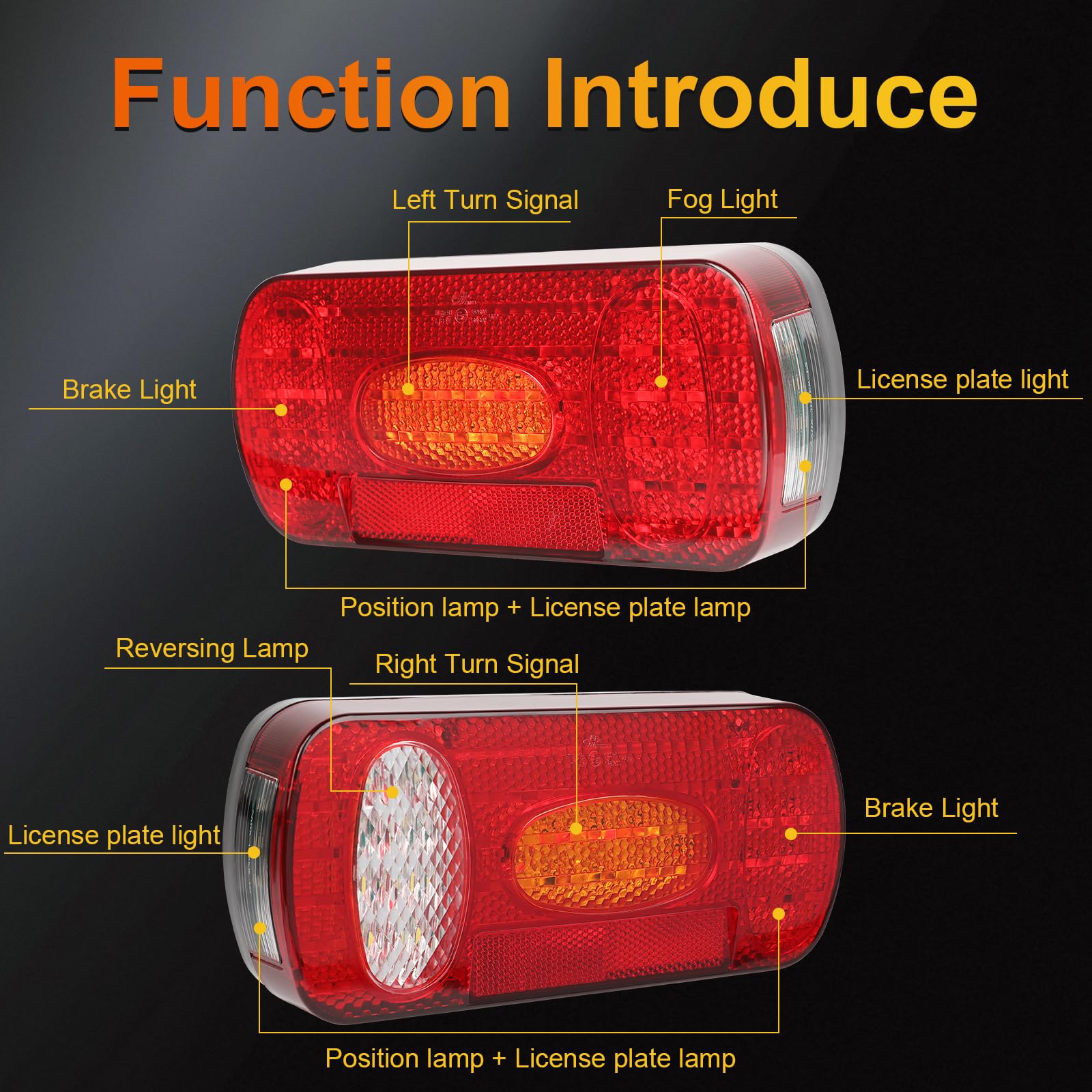 AOHEWEI LED Anhänger Rückleuchten, 12V/24V Wasserdichtes Blinker-Bremslicht-Rückfahrlicht-Nebelscheinwerfer mit 13-polige Stecker, 5,5 m langem 5-adrigem Kabel für LKW, Wohnwagen, Transporter, Traktor