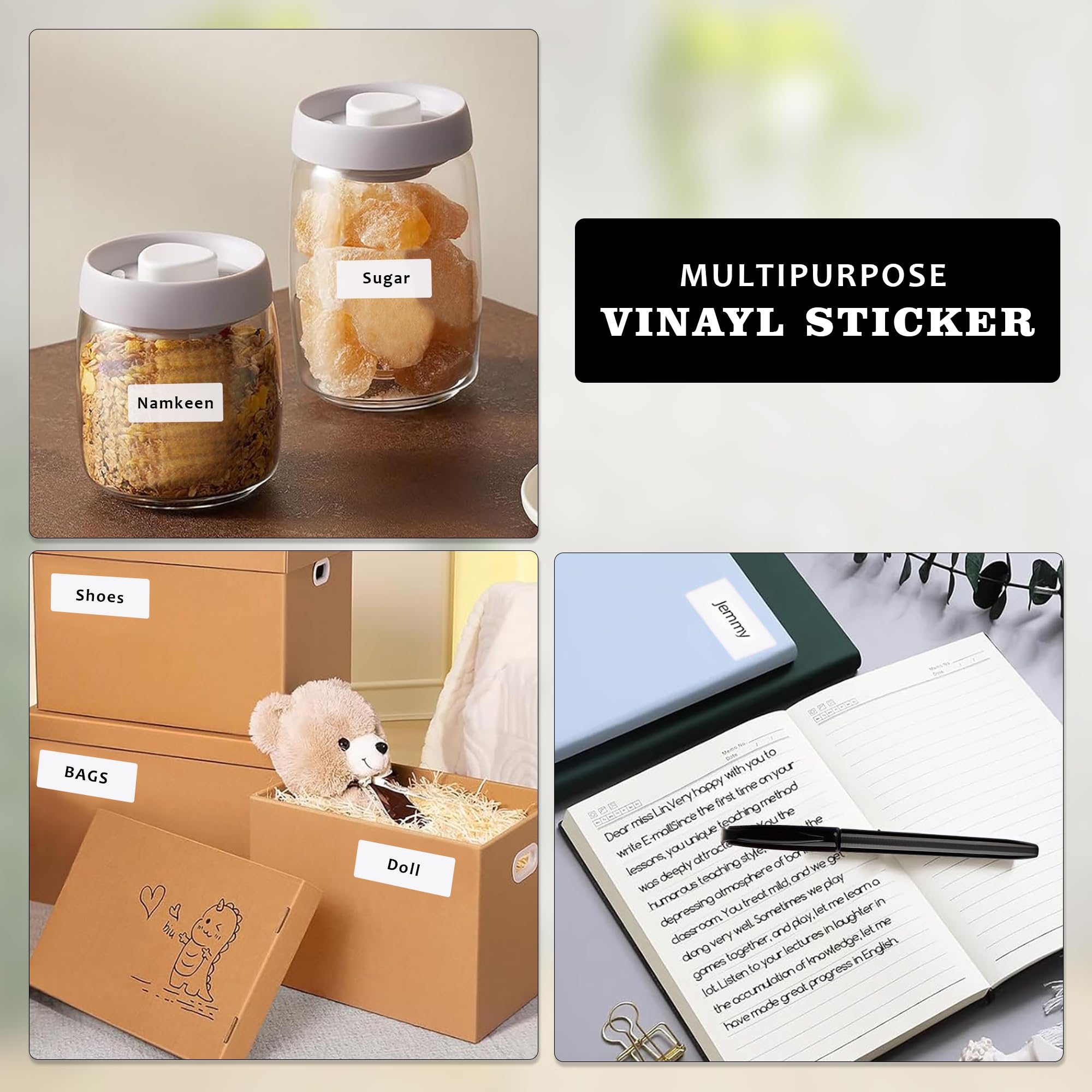 200 Pcs Waterproof Pearl White Vinyl Labels + 1 Black Marker – Elegant, Residue-Free Stickers for Crafting, Office Organization, and Kitchen Labels (50x25mm, Strong Adhesive) — Amazon image 4