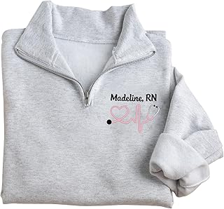 GODMERCH Personalized Nurse Quarter Zip Sweatshirt, Custom Embroidered Nurse Sweatshirt, RN Sweatshirts Gift for Nurses