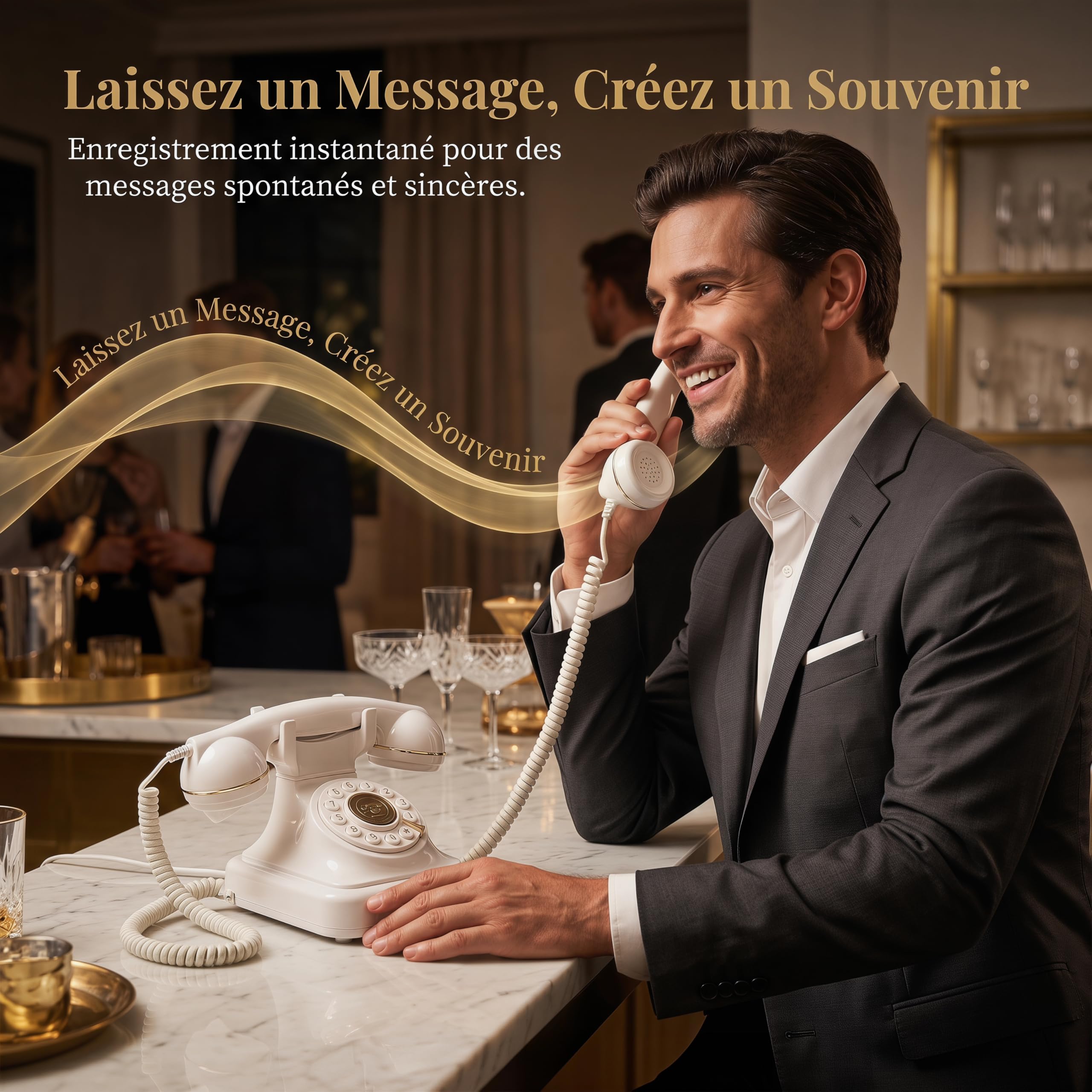 Livre Audio pour Mariage, téléphone au Design Vintage, enregistreur téléphonique, Laissant Un Message Vocal, téléphone Fixe pour Les Occasions, Téléphone de Livre d'or Audio de Mariage, Blanc