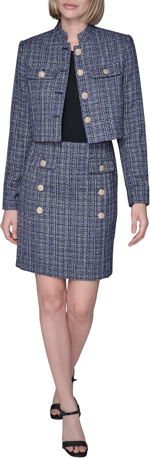 Karl Lagerfeld Womens Long Sleeve Embellished Tweed Cropped Jacket - Image 2