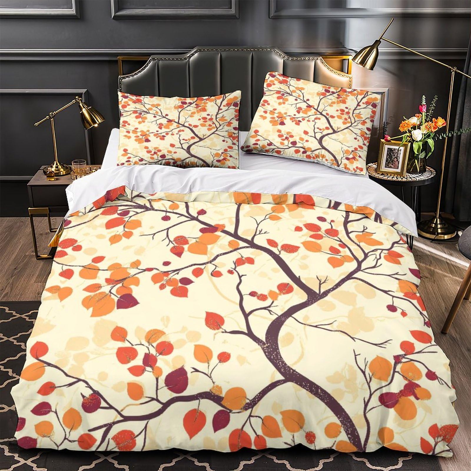 Housse de couette anti-acarien 260x220 cm motif rivière d'automne pour un sommeil sans allergie