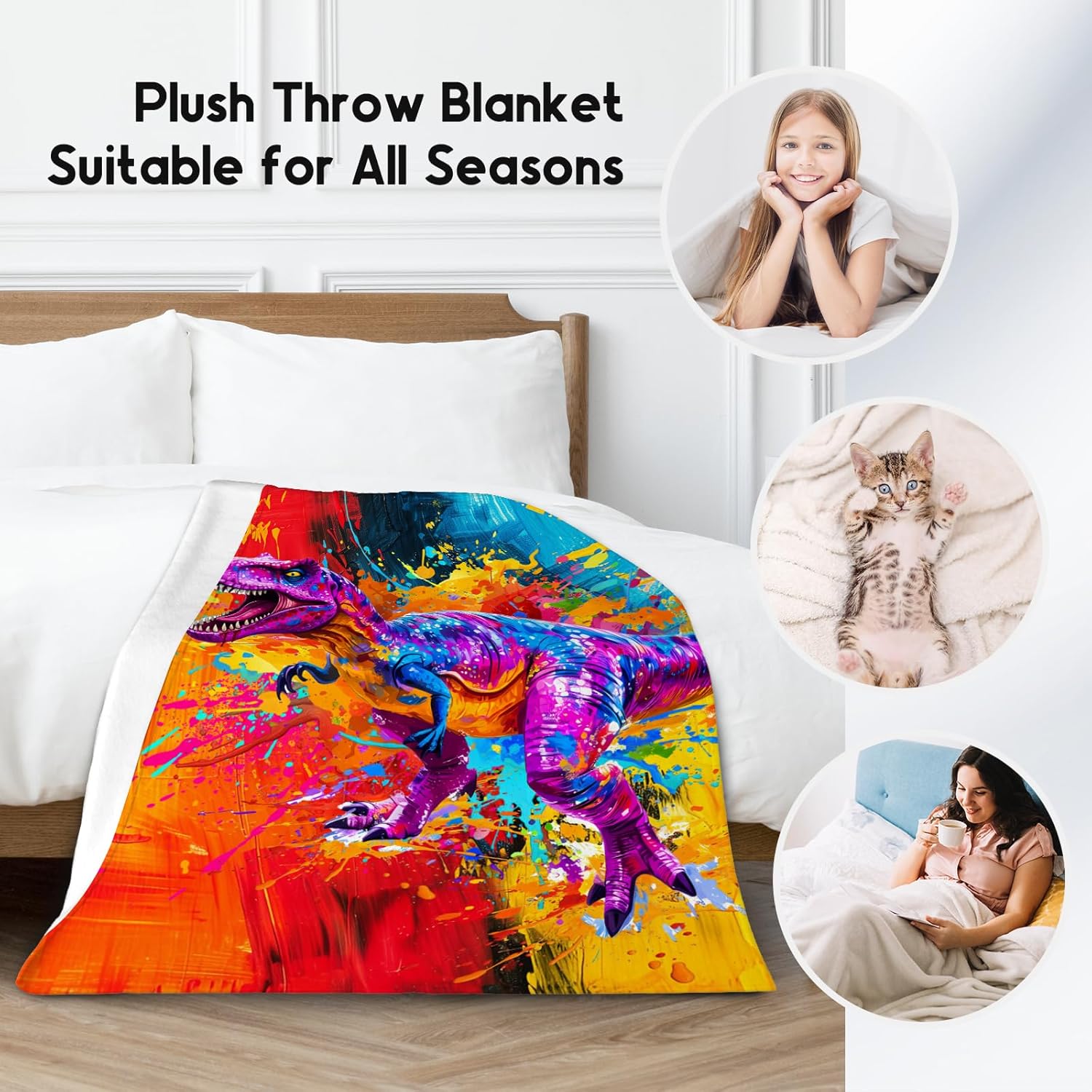 Dinosaur Blanket - Blankets for Boys/Kids - 40x50 Inches Dinosaur Gifts Soft Flannel Kids Throw for Couch, Bed - Image 2