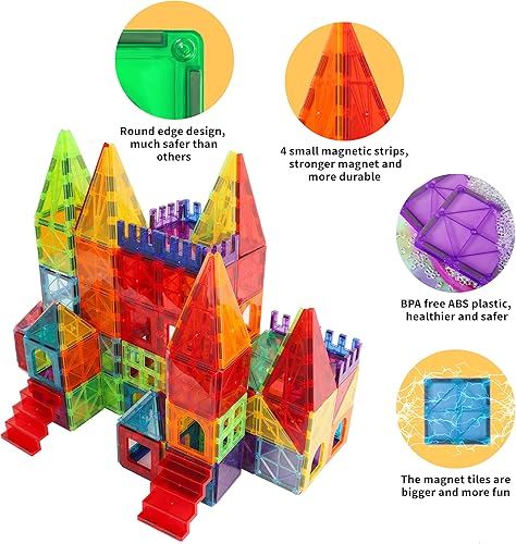 Miniatura 4 de 100 piezas de azulejos magnéticos para niños, juego de bloques de construcción magnéticos 3D para niños y niñas, juegos de juguetes de construcción
