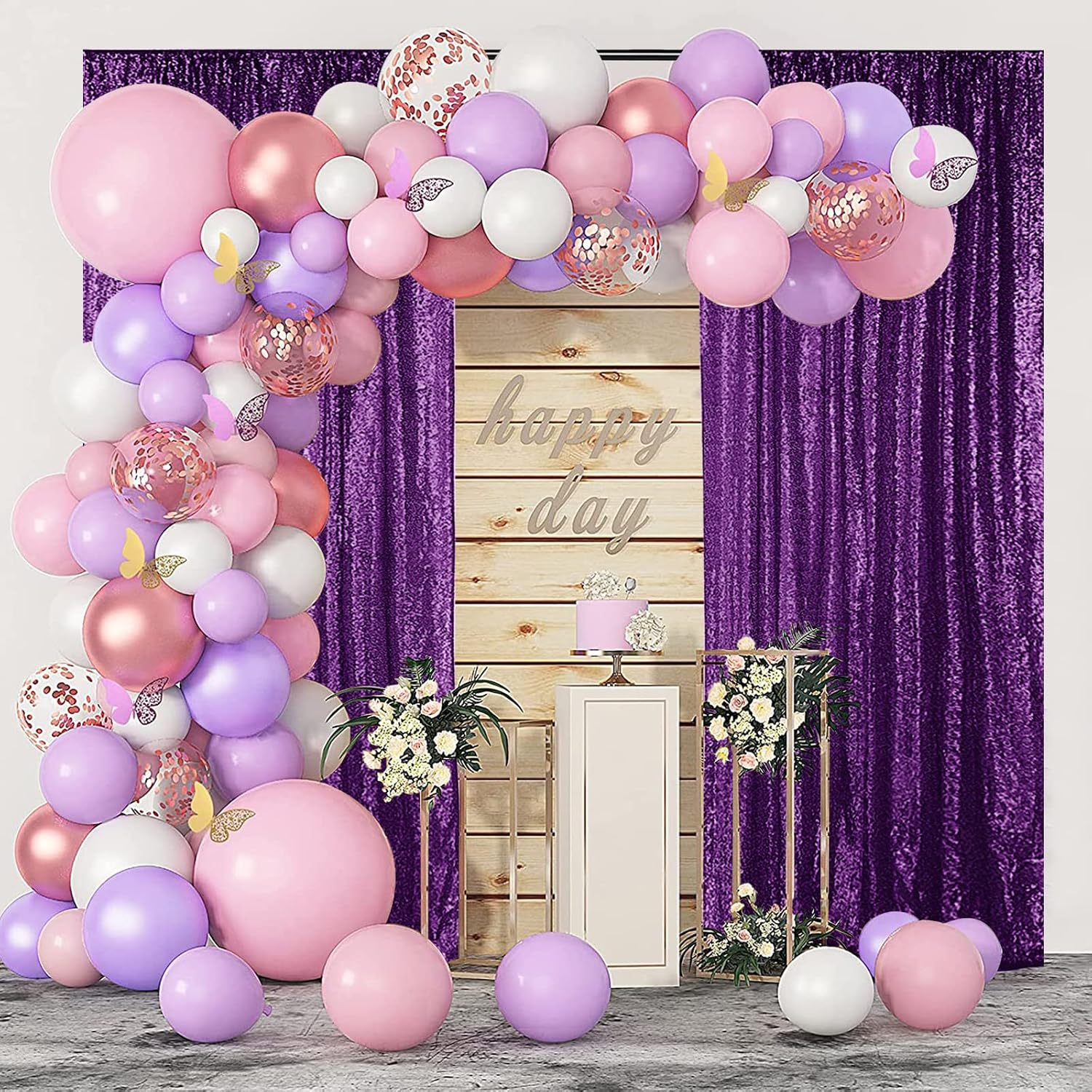 Hahuho Purple Sequin Backdrop Curtain, 4PCS 2FTx8FT Glitter Backdrop Curtain for Parties, Christmas, Wedding, Party Decoration（4 Panels, 2FT x 8FT, Purple