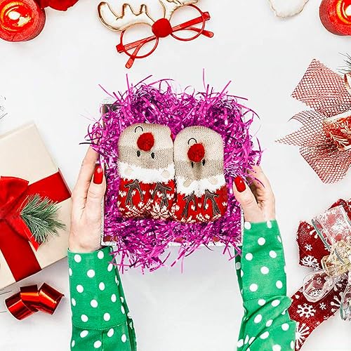 Vista 19 de Lainrrew Relleno de plástico y papel azul iridiscente brillante de 3.53 oz, trituradores y hebras de hierba triturada, confeti arrugado, papel