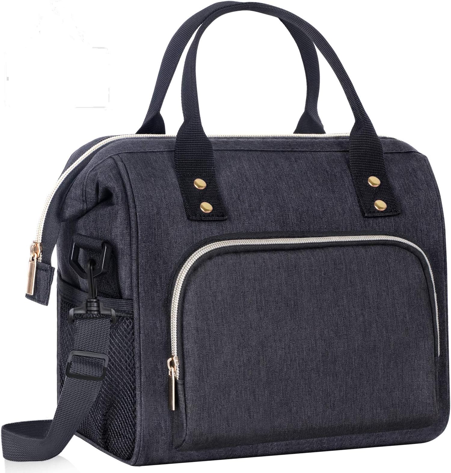 IDEATECH Lunch Box for Men, Insulated Lunch Bag, Leak Proof Lunch Cooler Bag Insulated for Work, Black Lunch Tote Bags Women with Adjustable Shoulder Strap(Black)