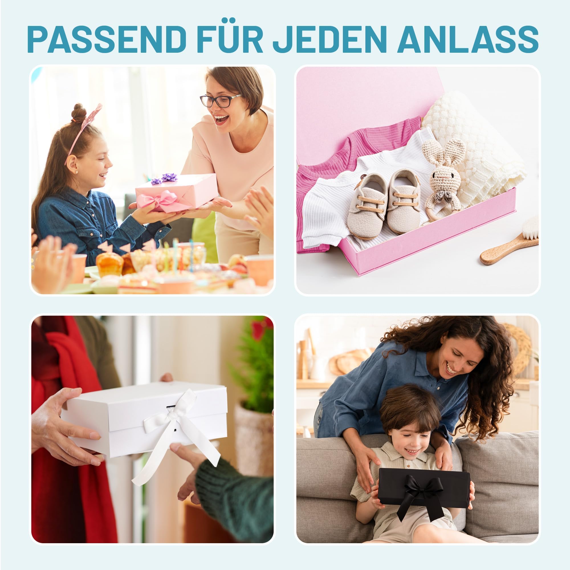 Geschenk-Box mit Deckel | 31 x 22 x 15 cm (10er Pack) | Geschenk-Karton mit Magnet-Verschluss & edler Schleife | Perfekt für Geburtstag, Hochzeit, Geburt | Geschenk-Verpackung Weiß