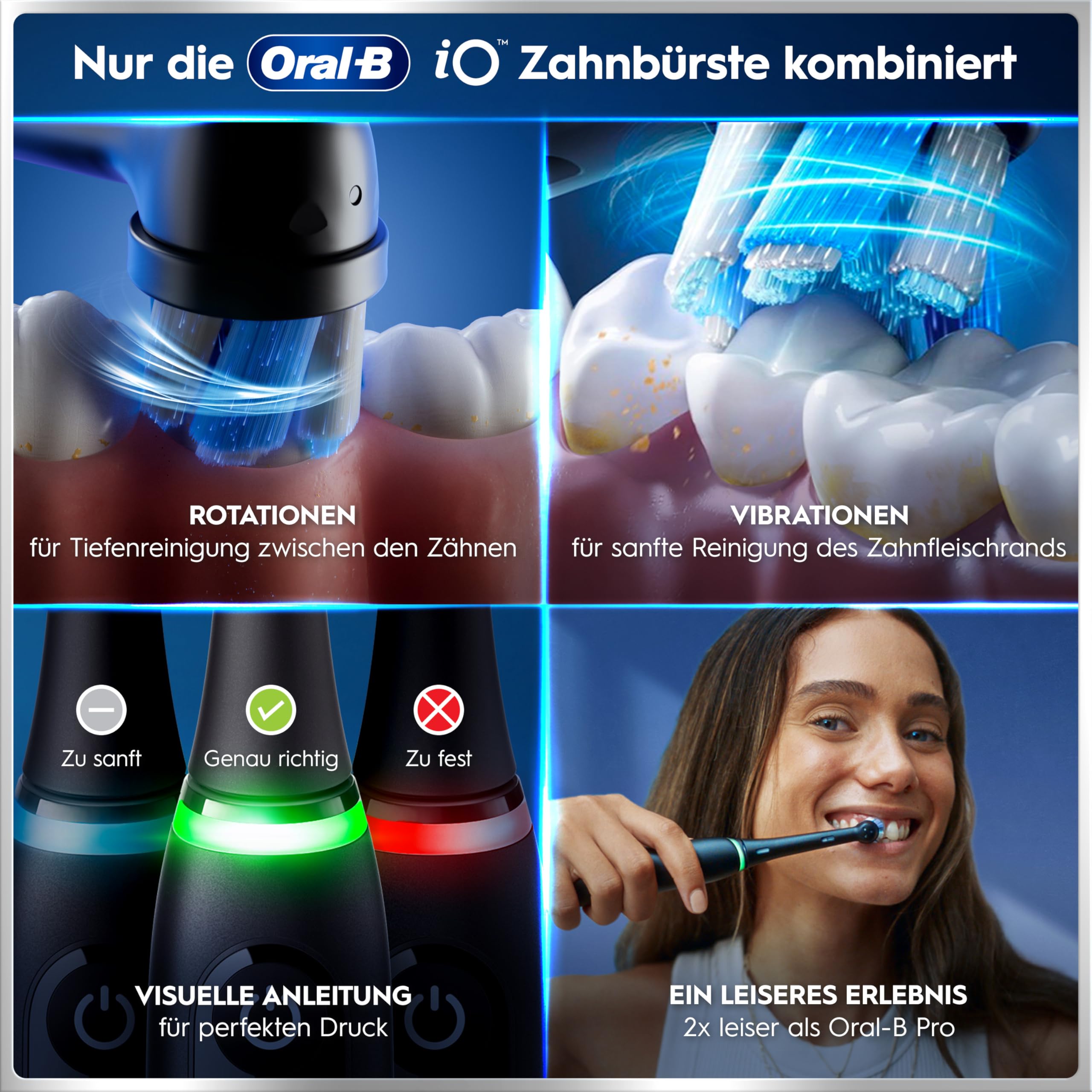 Oral-B iO Series 6 Elektrische Zahnbürste Schwarz PLUS Ausgewählte Original Oral-B iO Aufsteckbürsten Schwarz 7x
