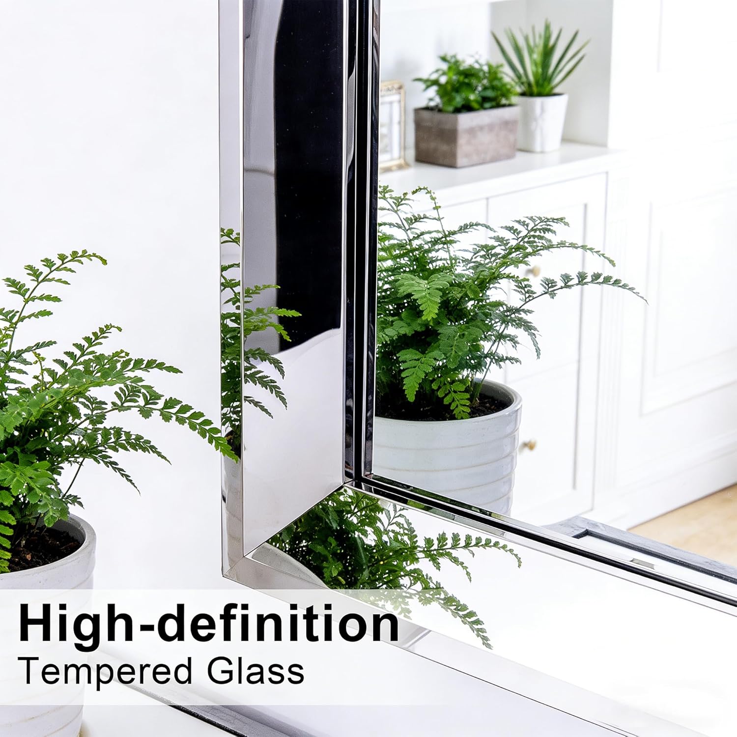 Chende 27"x56" Large Bathroom Mirror for Wall, Elegant Decorative Wall Mirror with Angled Stainless Steel Frame, Unique Vertical/Horizontal Mirror for Living Room, Home Office, Entryway Decor