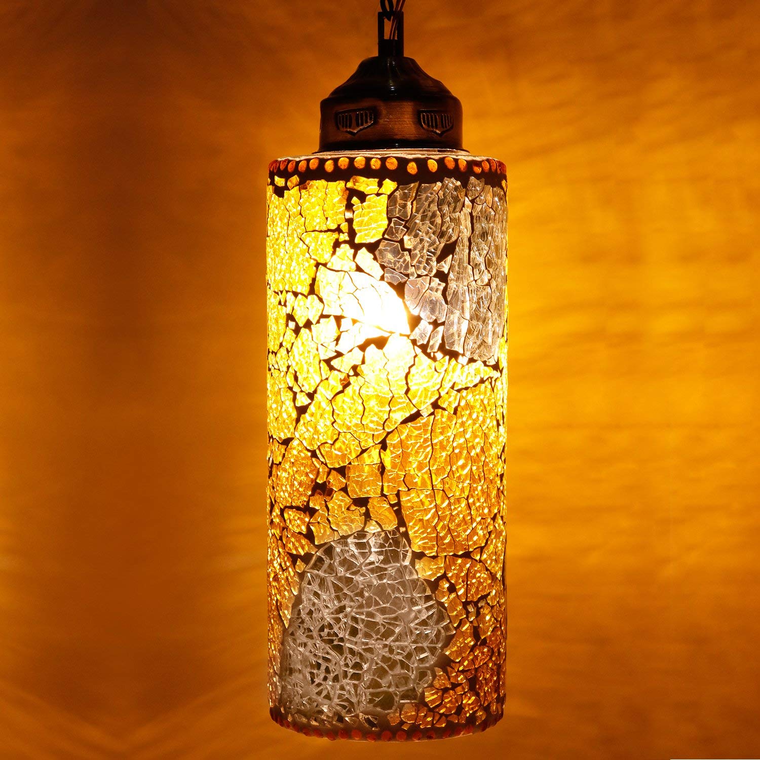 Handcrafted Tuffen Glass Cylindrical Shaped Hanging Light, for Home Bar Restaurant Cafe Decoration Multicolour-image-30