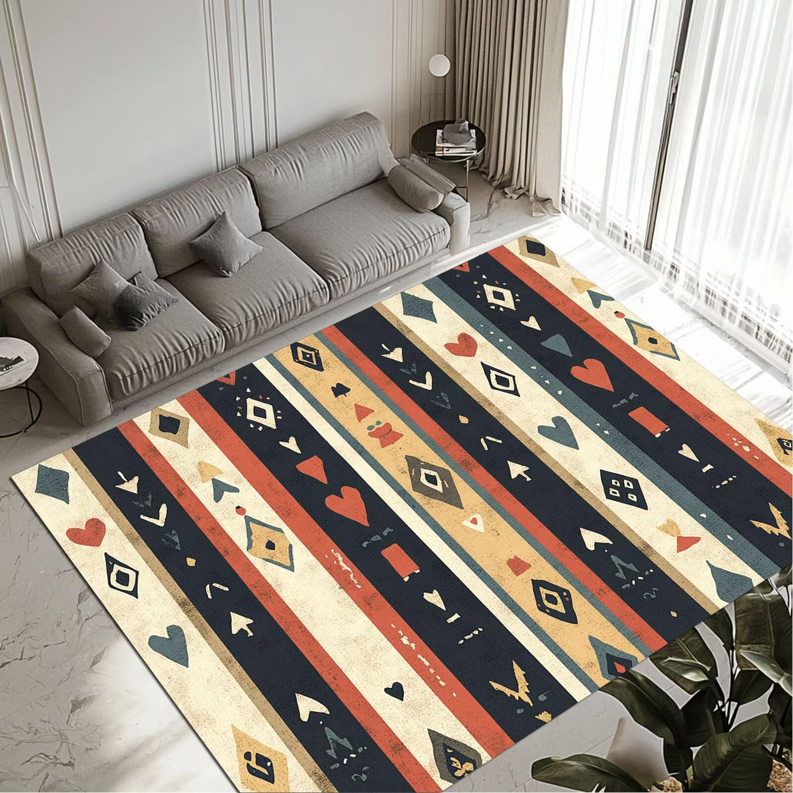 Tapis Strip 90x120cm, grand tapis de salon lavable et antidérapant