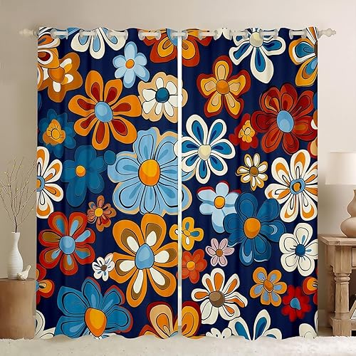 Miniatura 96 de Erosebridal Cortinas retro de los años 60 y 70 de 84 x 63 pulgadas, cortinas opacas rústicas de flores psicodélicas para hombre y mujer, diseño