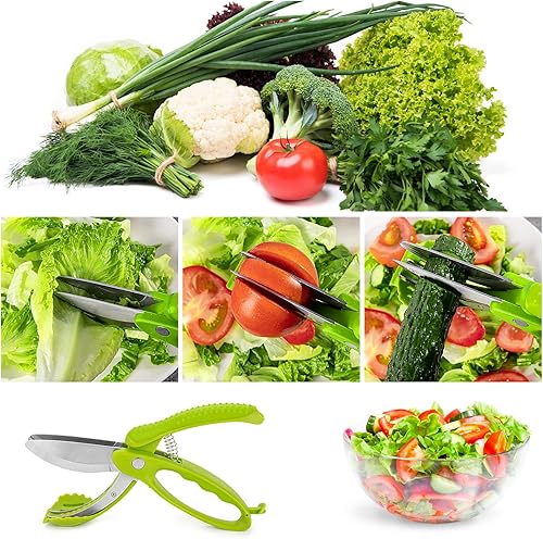 Miniatura 7 de Tijeras para picar ensaladas, picador de ensalada con cuchillas dobles, picador de lechuga, tijeras de lechuga para ensalada picada, herramienta