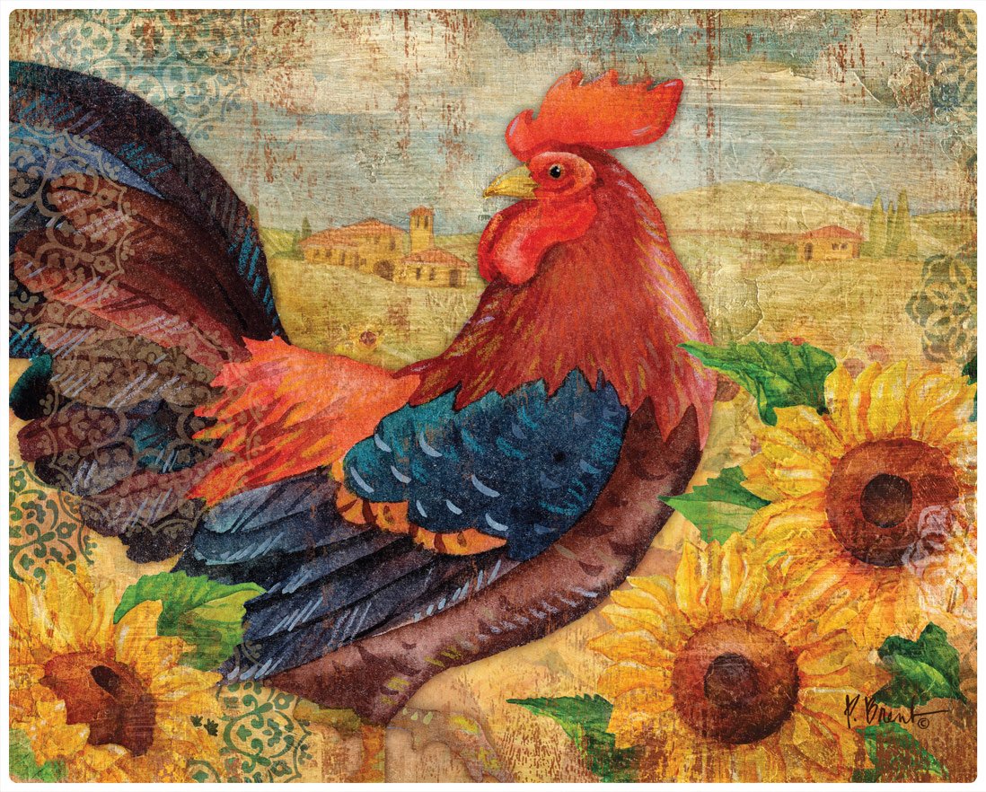 Magic Slice Non-Slip Flexible Cutting Board/Gourmet Size 12" x 15"/Roosters with Sunflowers-Paul Brent, Multi-Colour, 0.13 x 39.05 x 34.54 cm