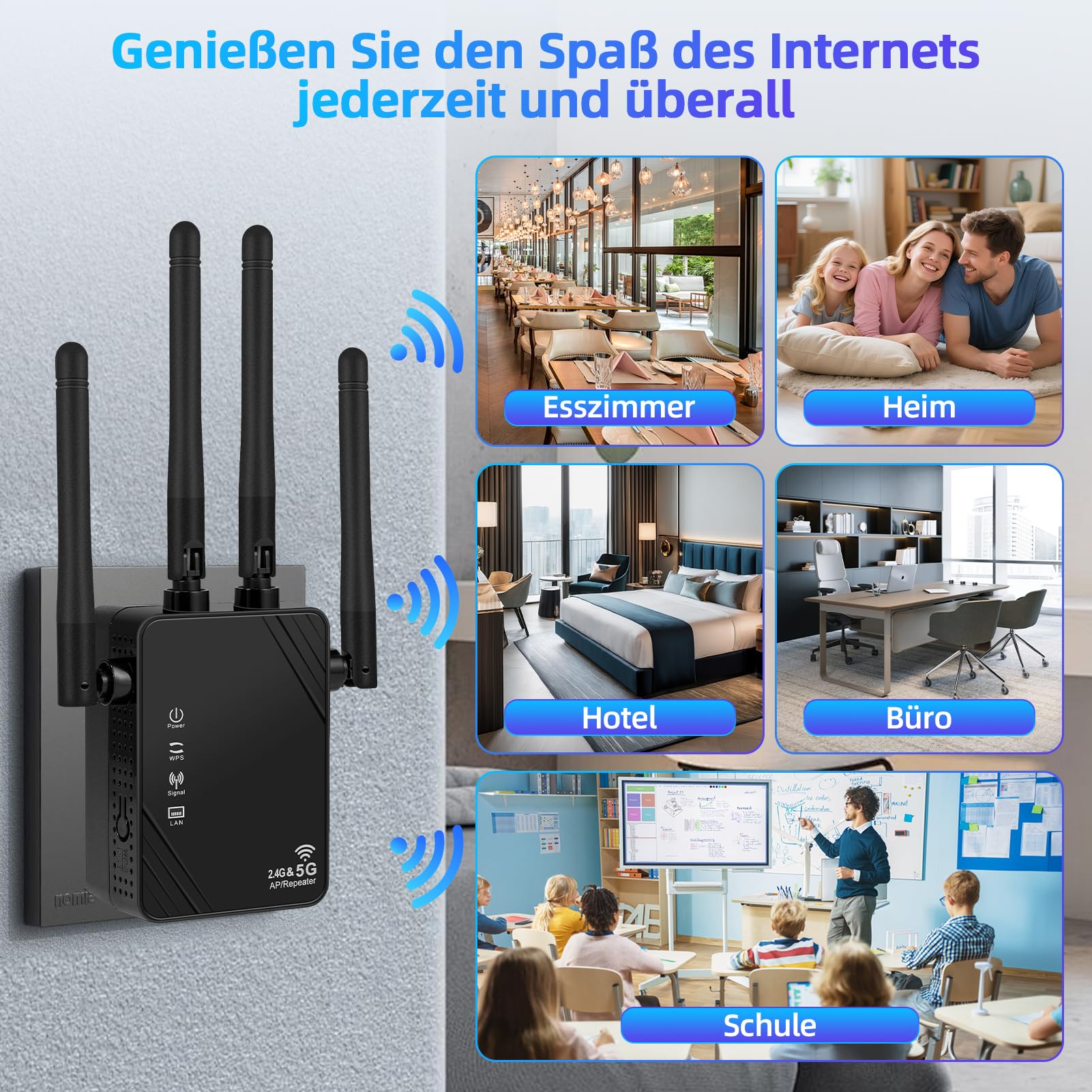 WLAN Verstärker, 1200Mbit/s WLAN Repeater, 5G & 2.4G Dualband Ultraxtender WiFi Verstärker mit LAN anschluss, WPS, Kompatibel mit 99% Standard-WiFi Routern, Deckt bis zu 9200Sq.ft und 35 Geräte