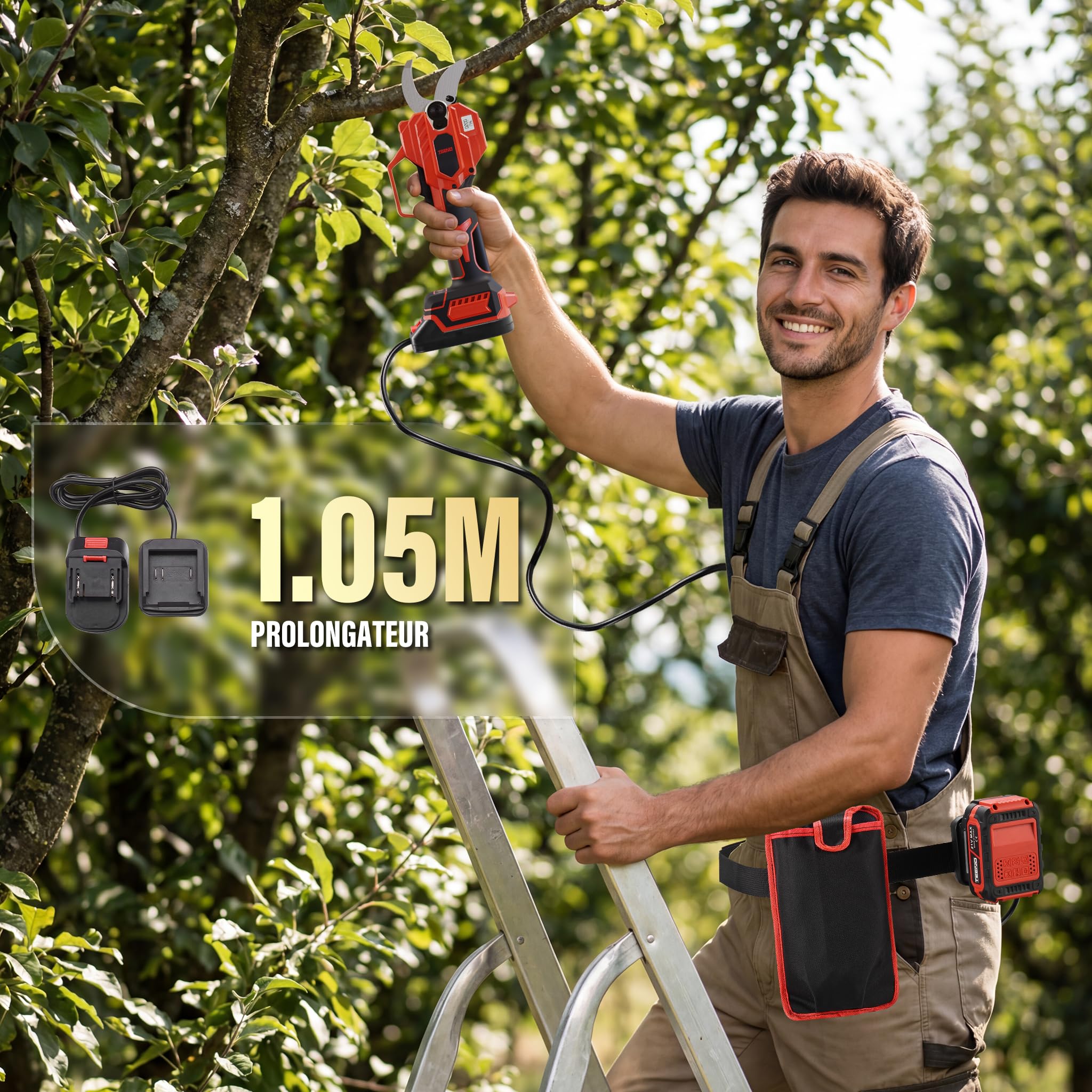 Tijeras de Podar Electricas, 50MM Tijeras Eléctricas Podadora con 2 Baterías 4.0Ah & LED Pantalla, Alcance de trabajo de 4,3 metros, Soporta El Ajuste de Apertura