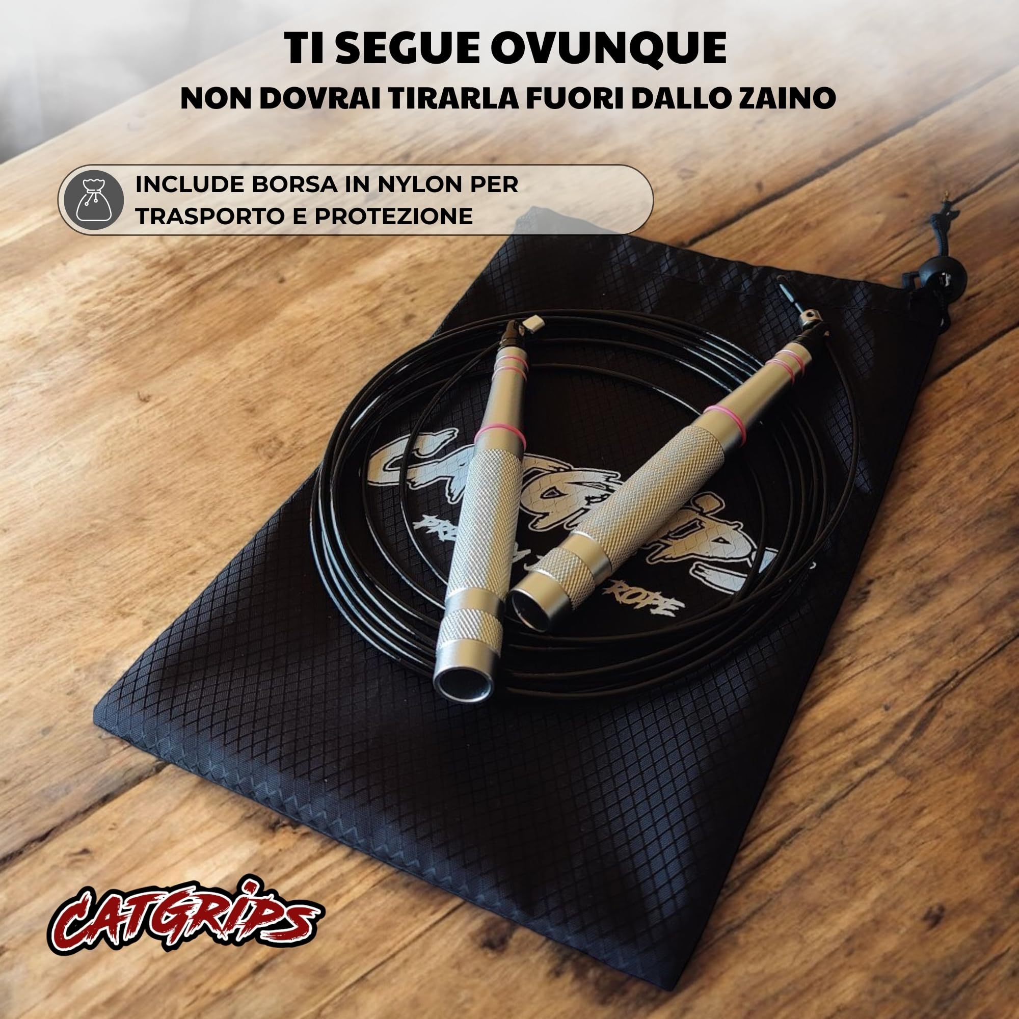 CATGRIPS Corda per Saltare Professionale – Speed Jump Rope in Alluminio Premium – Corda Crossfit Rapida e Regolabile – Ultra Leggera per Double Unders, Gym e Boxe