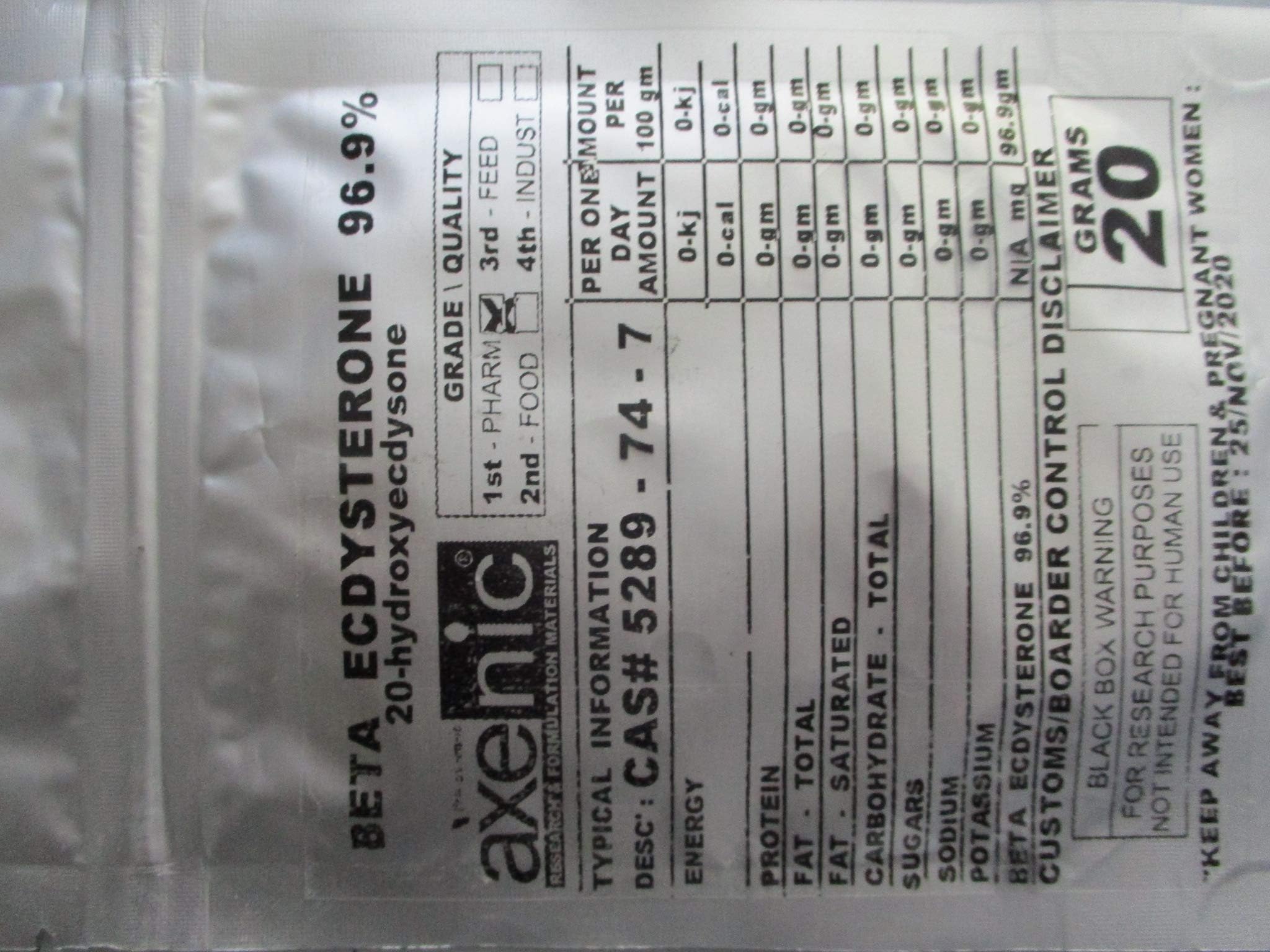 20 Grams BETA ECDYSTERONE Powder, 20-Hydroxyecdysone 96.9%