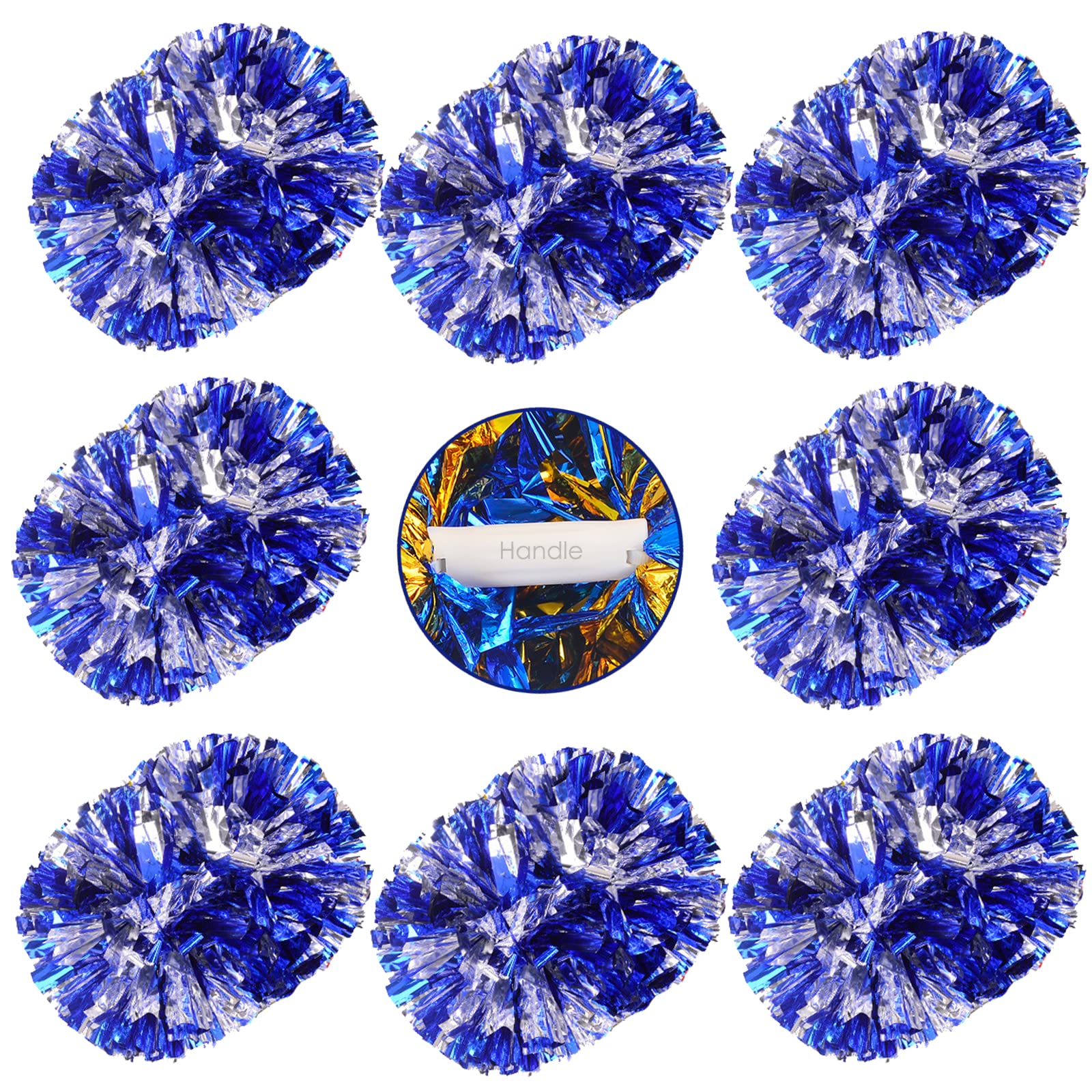 Vegove 8 Pcs Cheerleading Pom Poms, Plastic Metallic Foil Cheer Hand Flowers Bulk, Cheerlead Pompoms for Adult Sports Team Ball Game 13.4 Inch, 75g