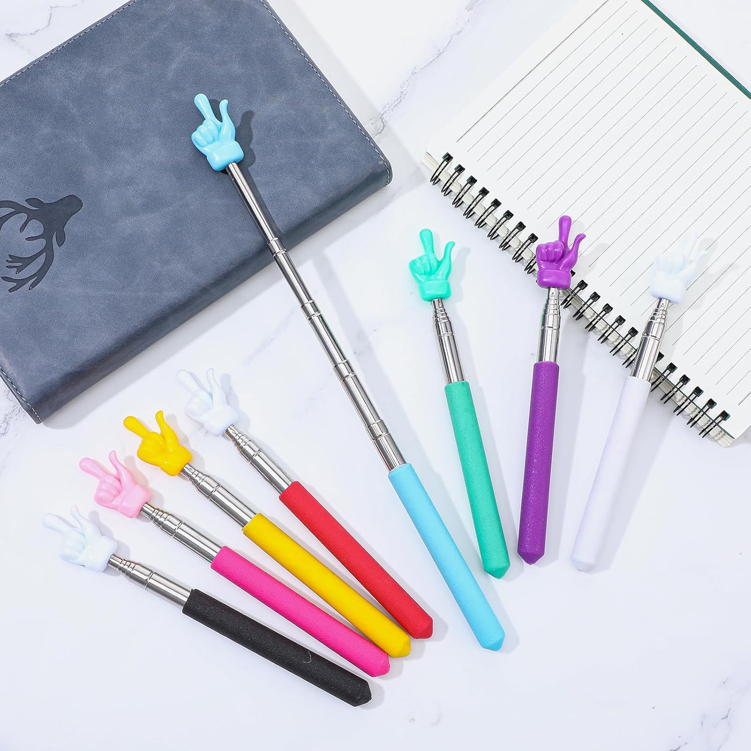 64 Pack Pointer Stick for Classroom, Extendable Multipurpose Teacher Pointer Stick Finger Pointers Sticks for Teachers Coach Presenter, Classroom Essentials(8 Colors)