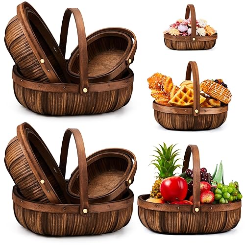 Sintuff 6 Pcs Wicker Baskets with Handles 3 Sizes Woven