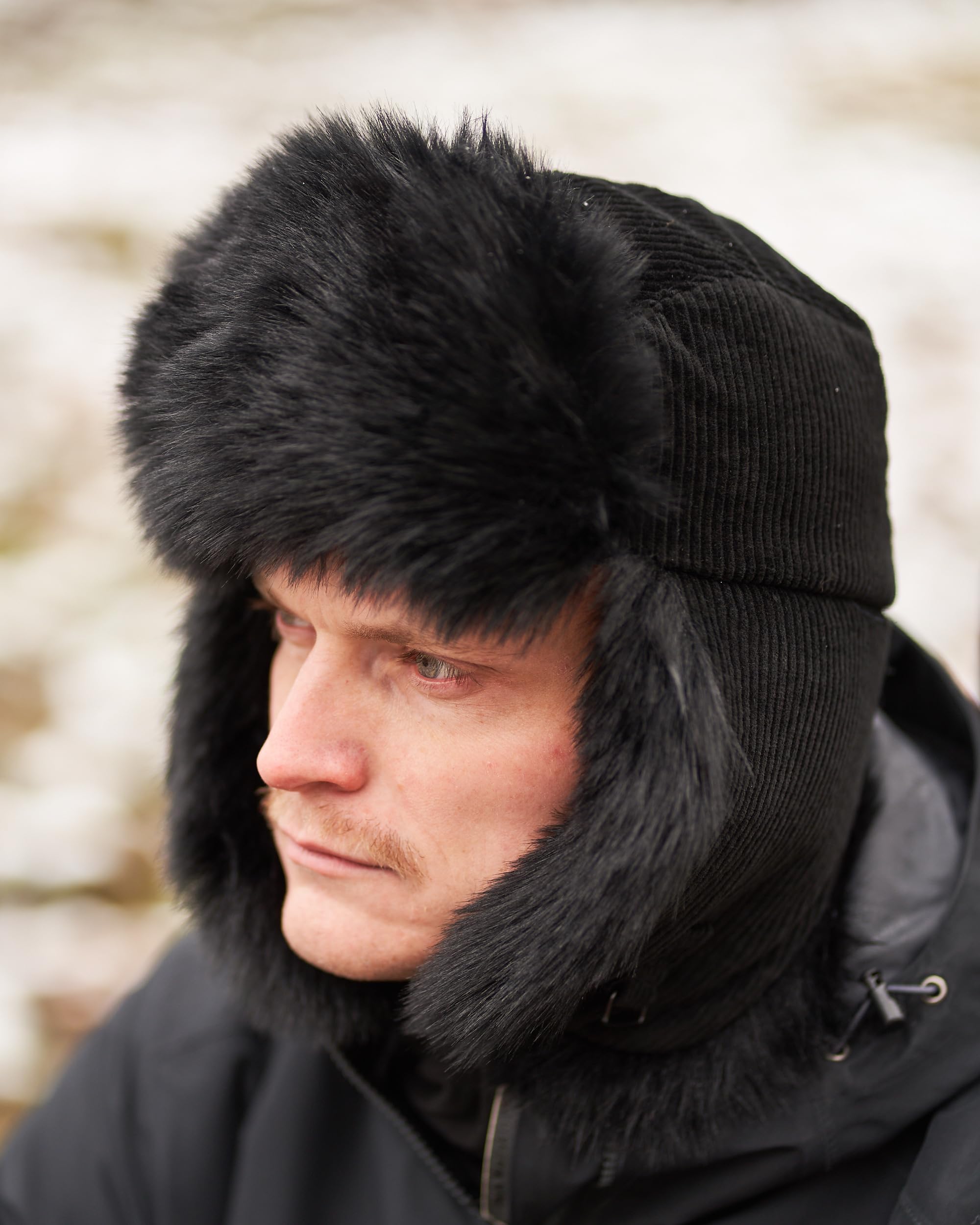 Futrzane Cappello di Velluto a Coste con Paraorecchie - Berretto Uomo Invernale