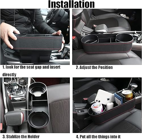 Miniatura 5 de Portavasos para automóvil, organizador de espacio para asiento, soportes multifuncionales para bebidas con cubierta de piel sintética, inserto